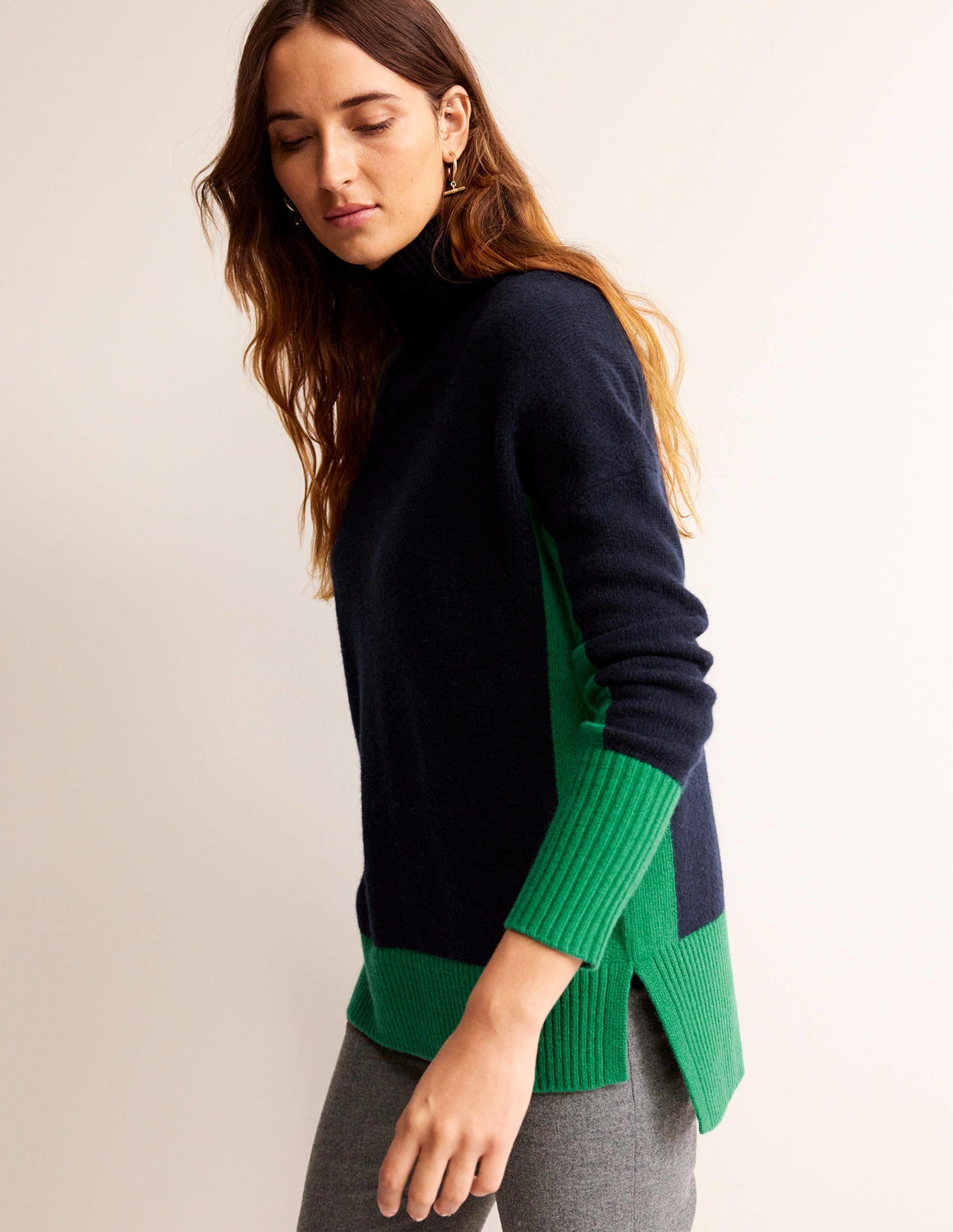 Jessica Oversized Jumper-Navy Colourblock - Image 1