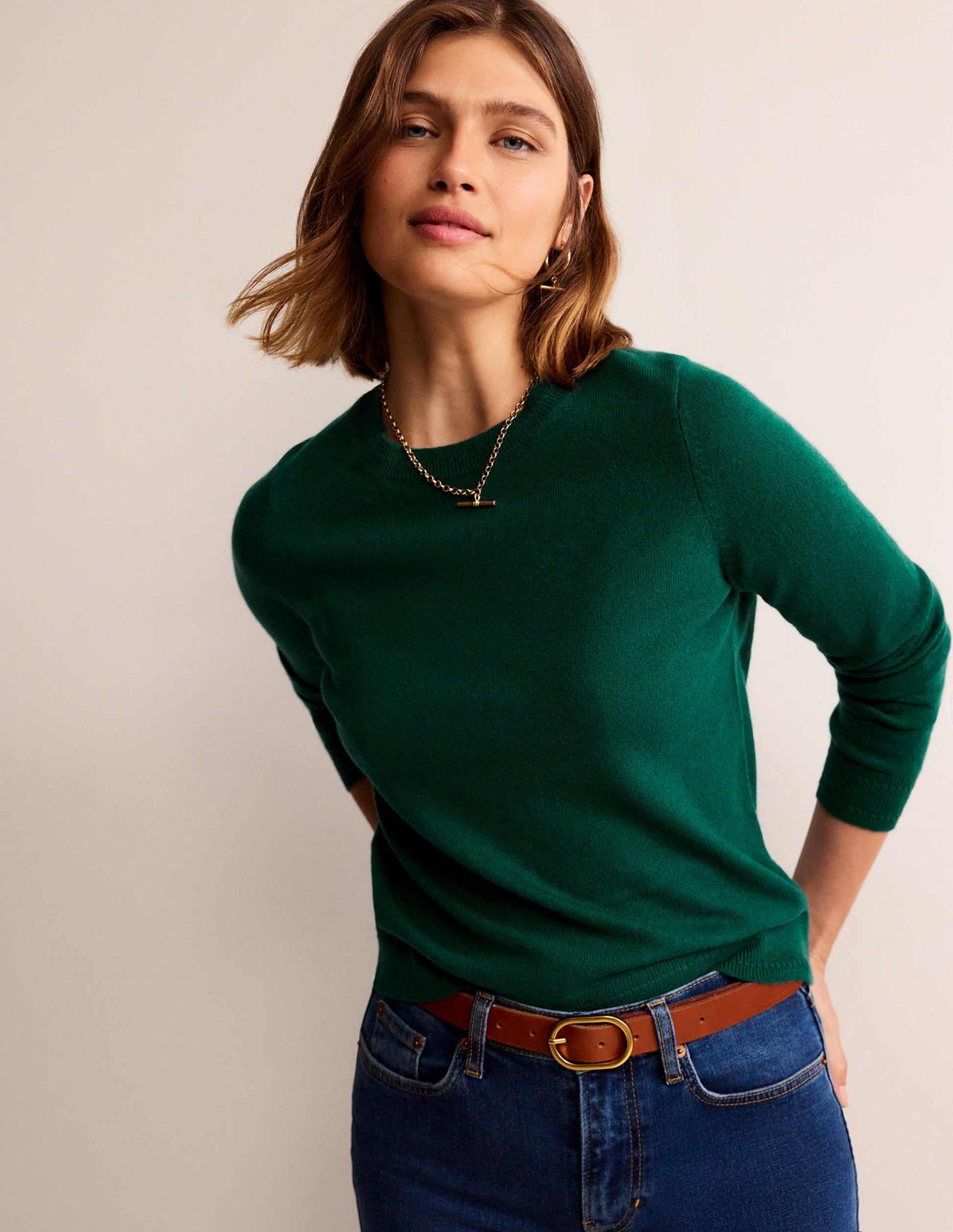 Eva Cashmere Crew Neck Jumper-Deep Forest-4
