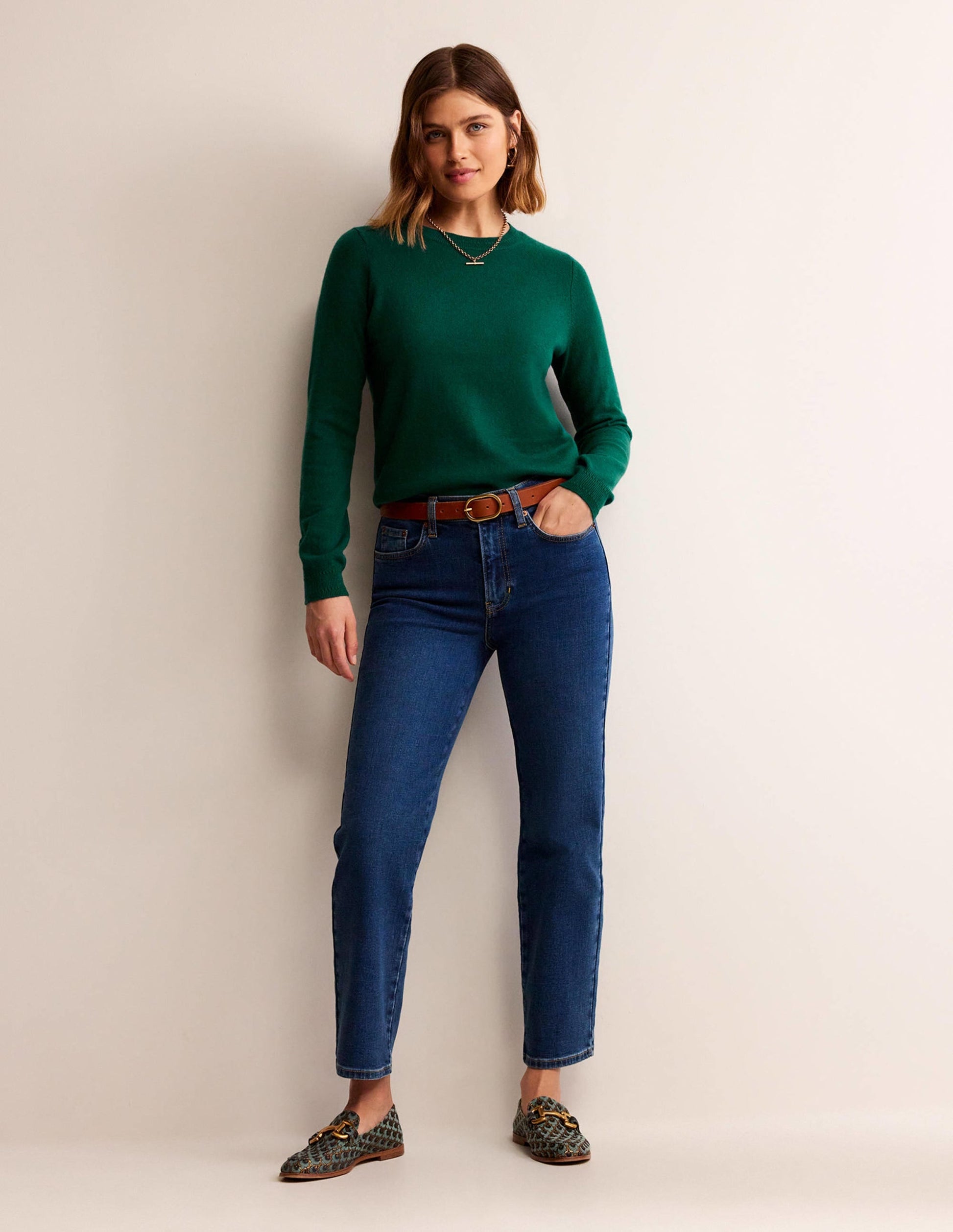 Eva Cashmere Crew Neck Jumper-Deep Forest-5