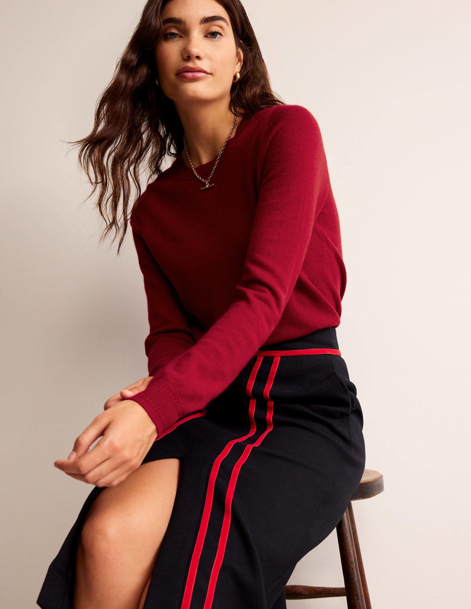 Eva Cashmere Crew Neck Jumper-Salsa-1