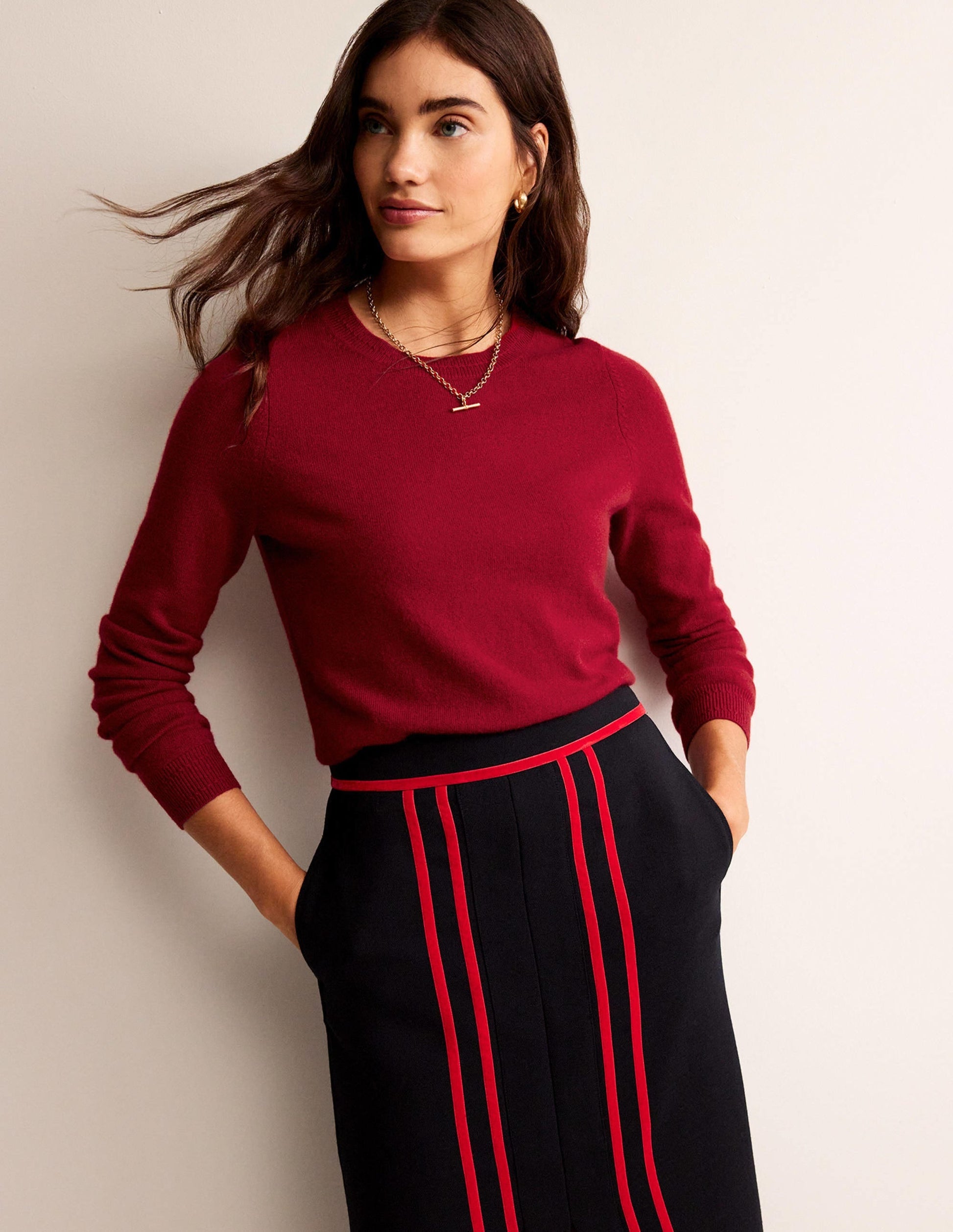 Eva Cashmere Crew Neck Jumper-Salsa-4