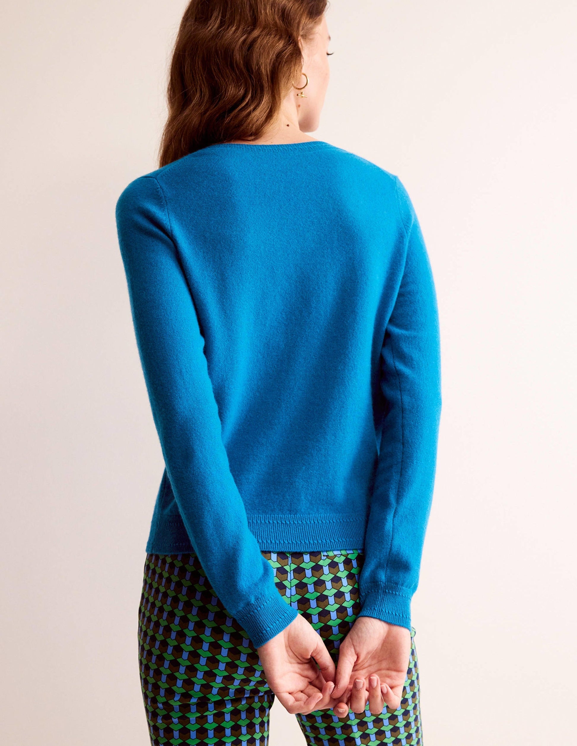 Eva Cashmere V-Neck Jumper-Cyan-3