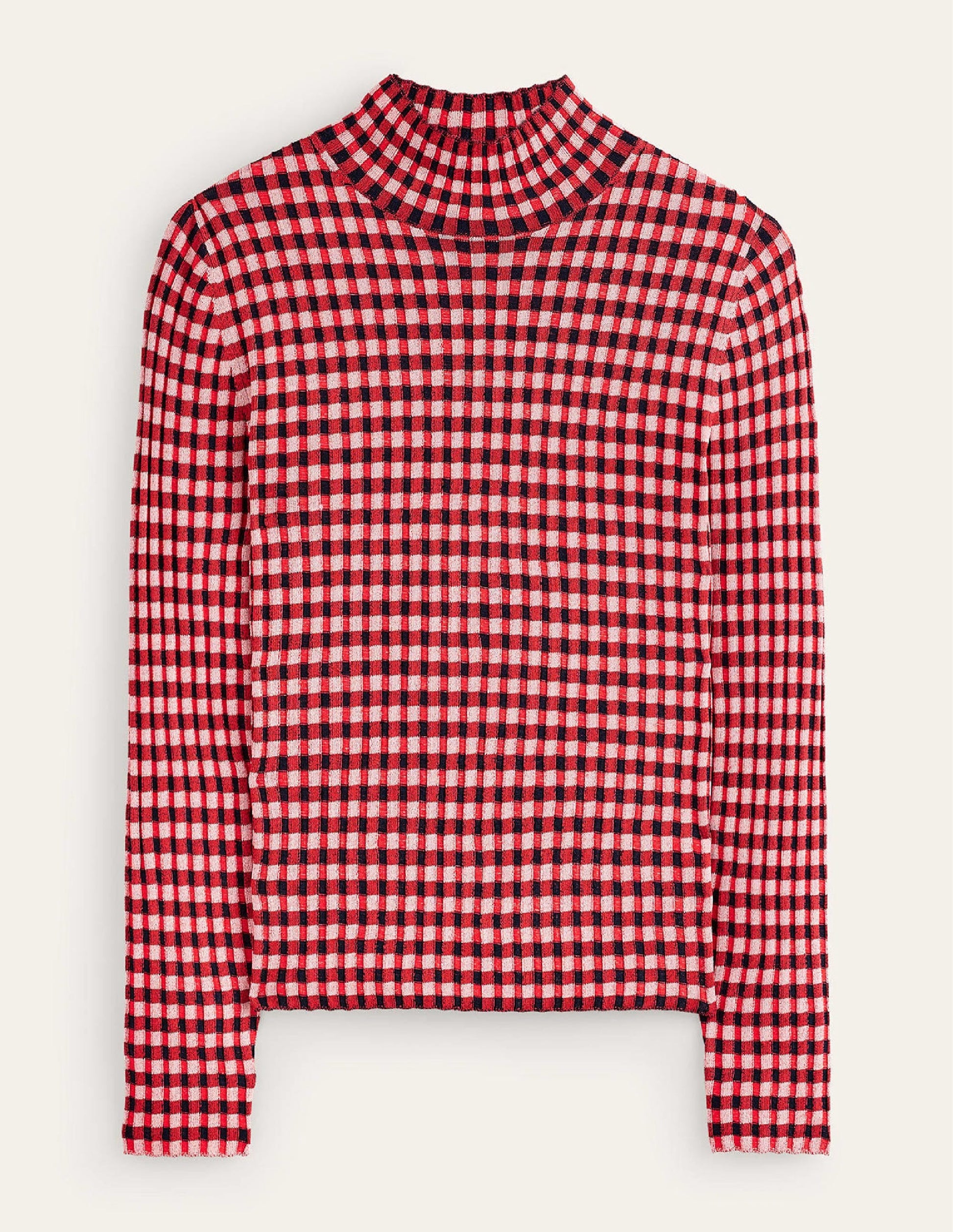 Fitted Check Jumper-Hot Pepper, Marshmallow-5