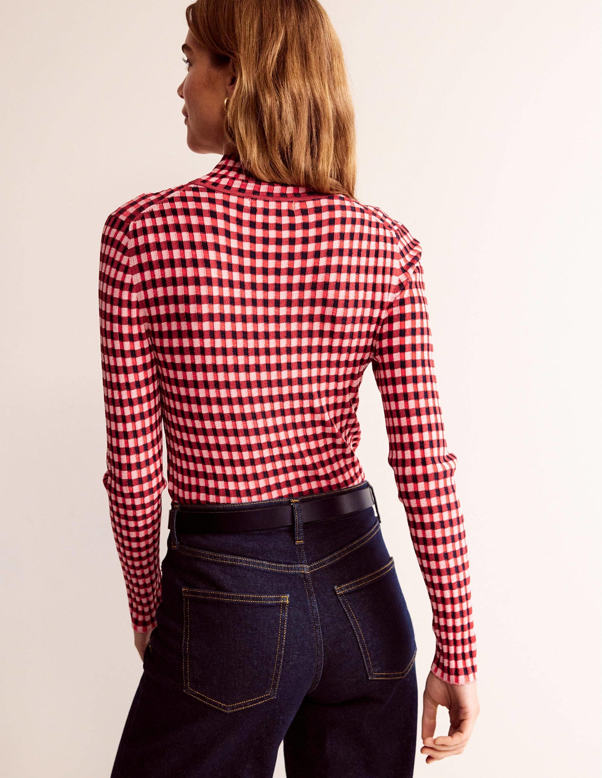 Fitted Check Jumper-Hot Pepper, Marshmallow-3