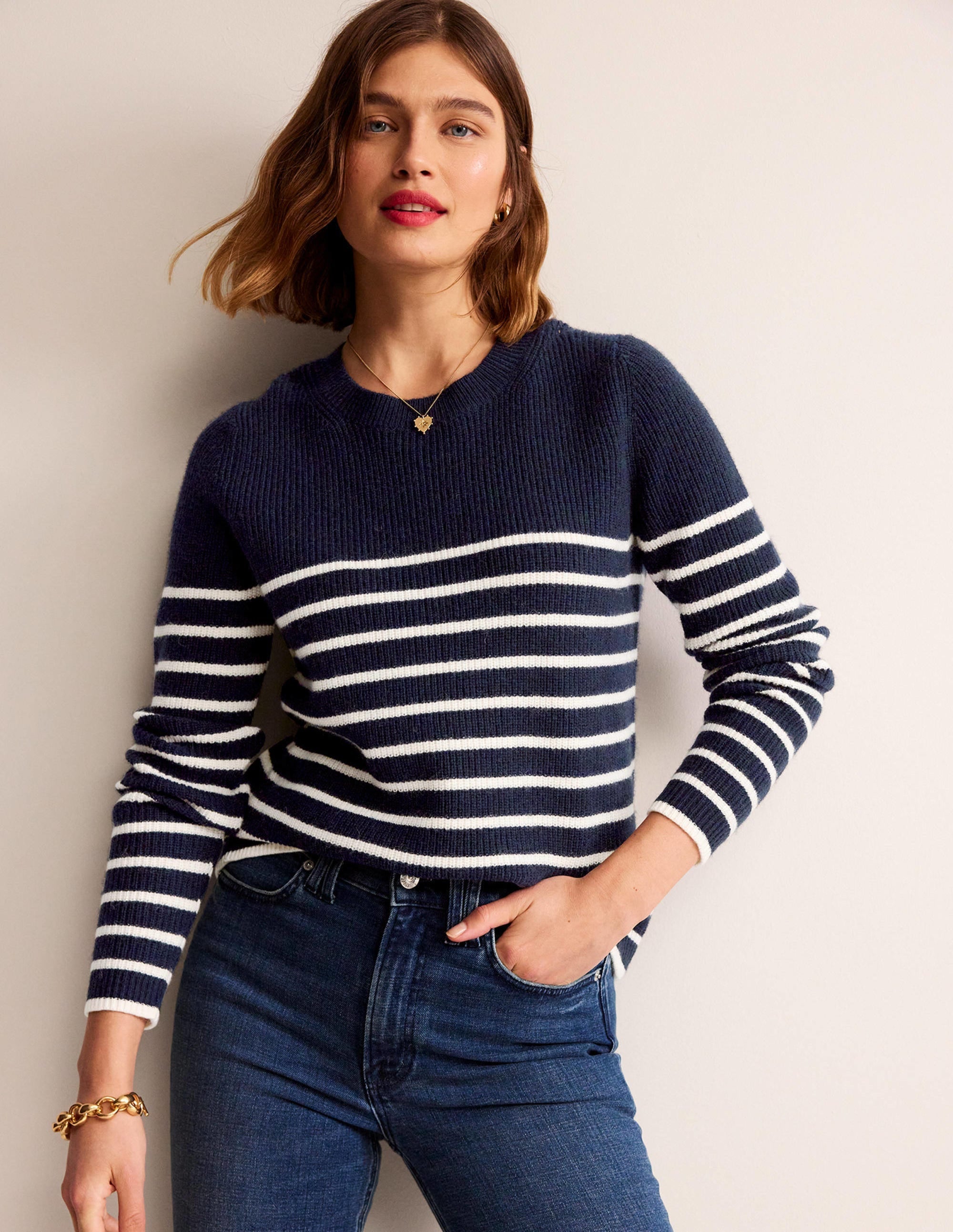 Francesca Stripe Jumper-Navy and Ivory Stripe - Image 1