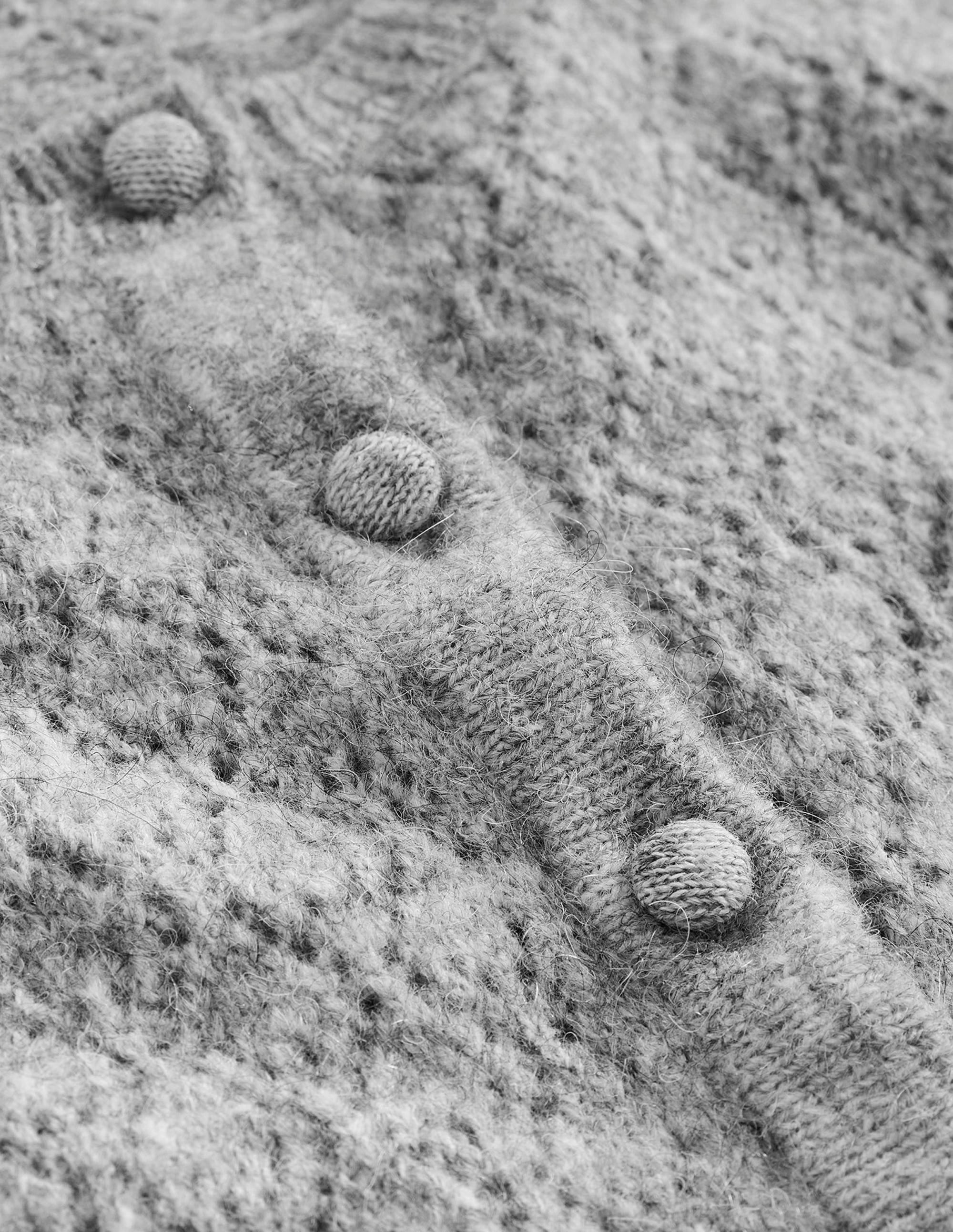 Fluffy Henley Pointelle Jumper-Grey Melange - Image 6