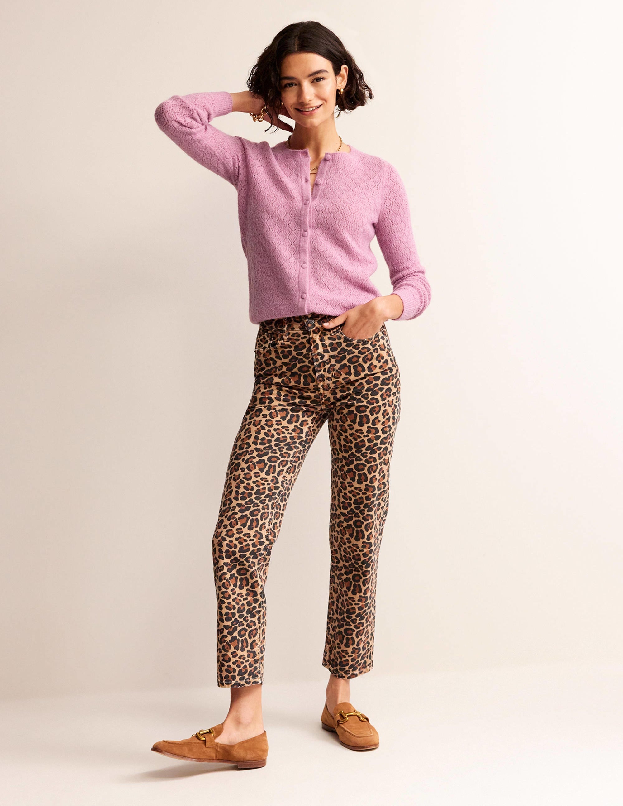 Fluffy Pointelle Cardigan-Strawberry Sherbet - Image 4