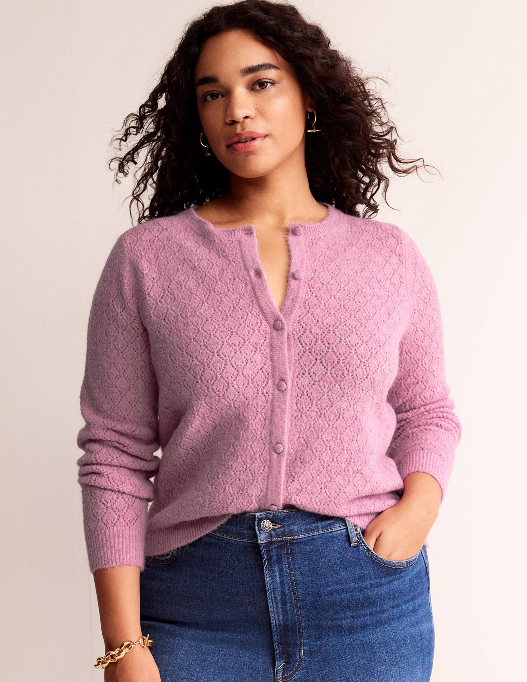 Fluffy Pointelle Cardigan-Strawberry Sherbet - Image 8