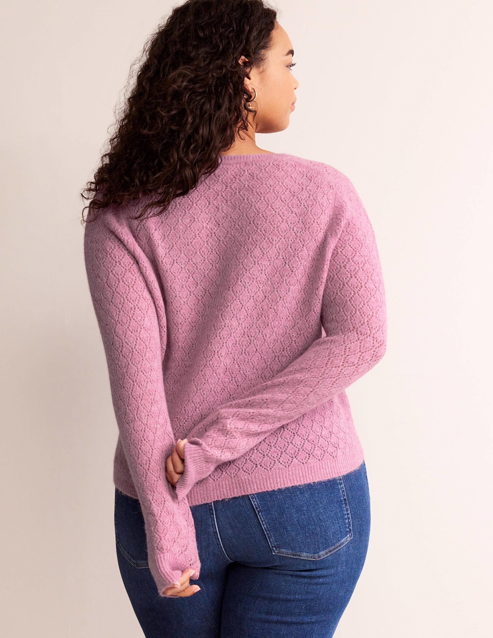 Fluffy Pointelle Cardigan-Strawberry Sherbet - Image 9