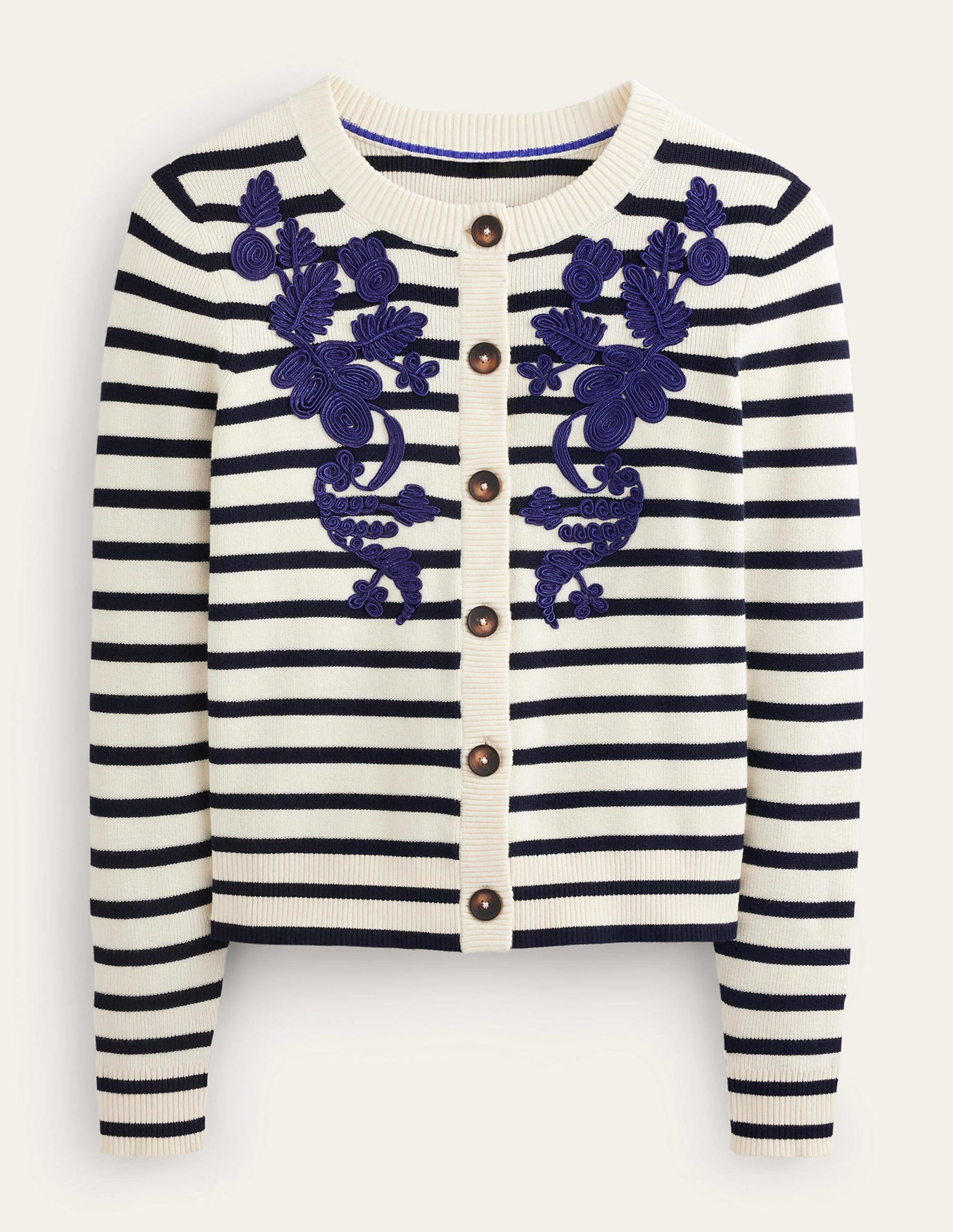 Embroidered Cardigan-Navy/Warm Ivory Stripe-5