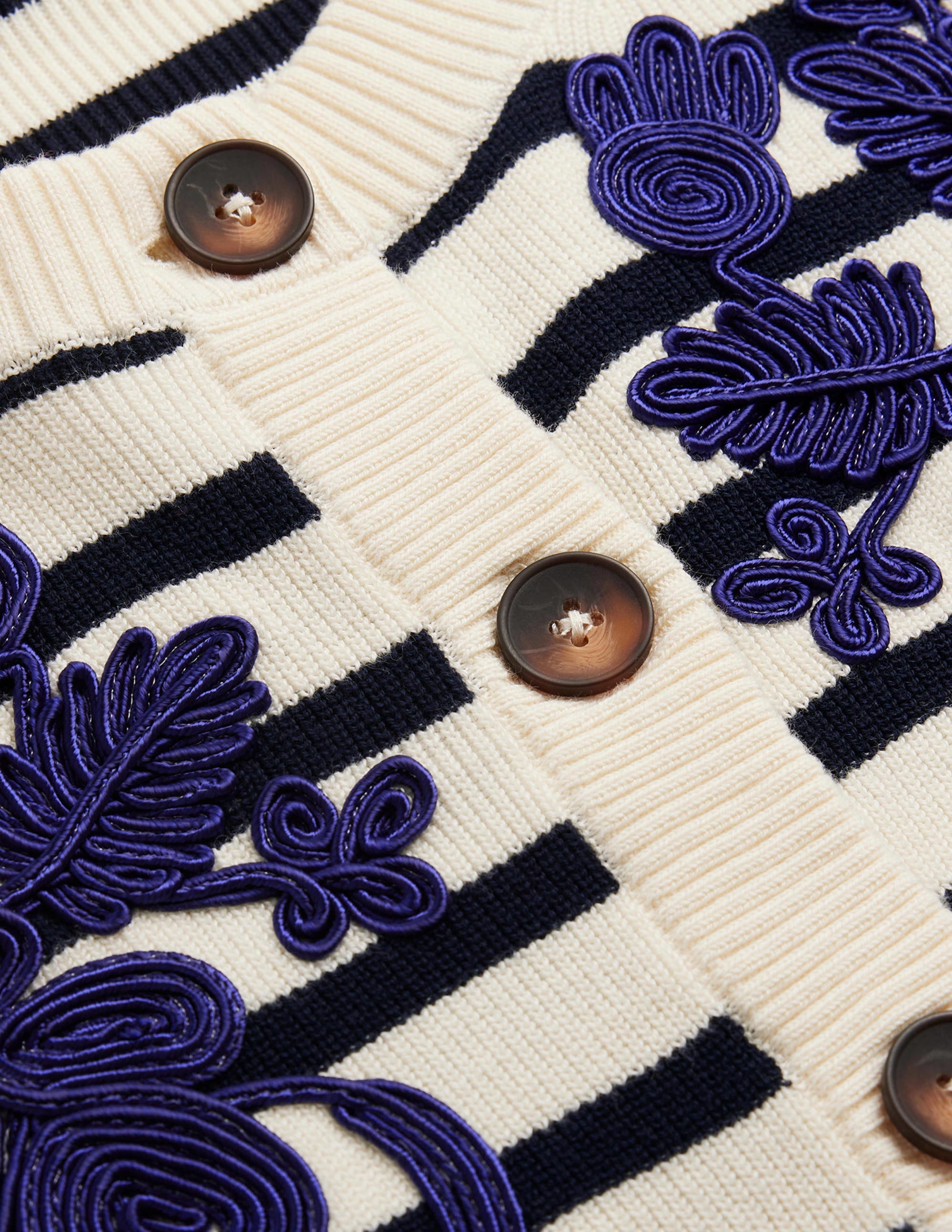 Embroidered Cardigan-Navy/Warm Ivory Stripe - Image 6