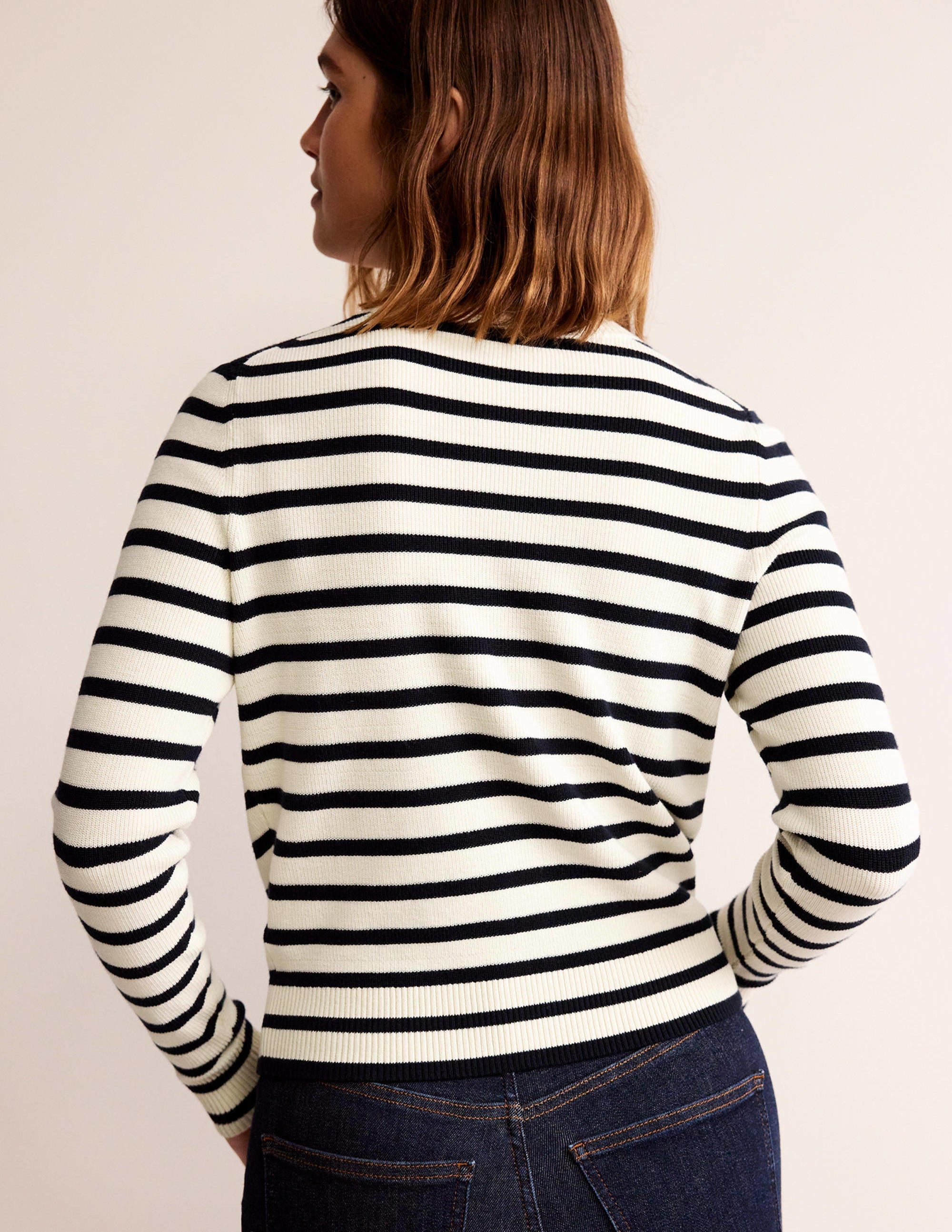 Embroidered Cardigan-Navy/Warm Ivory Stripe - Image 3