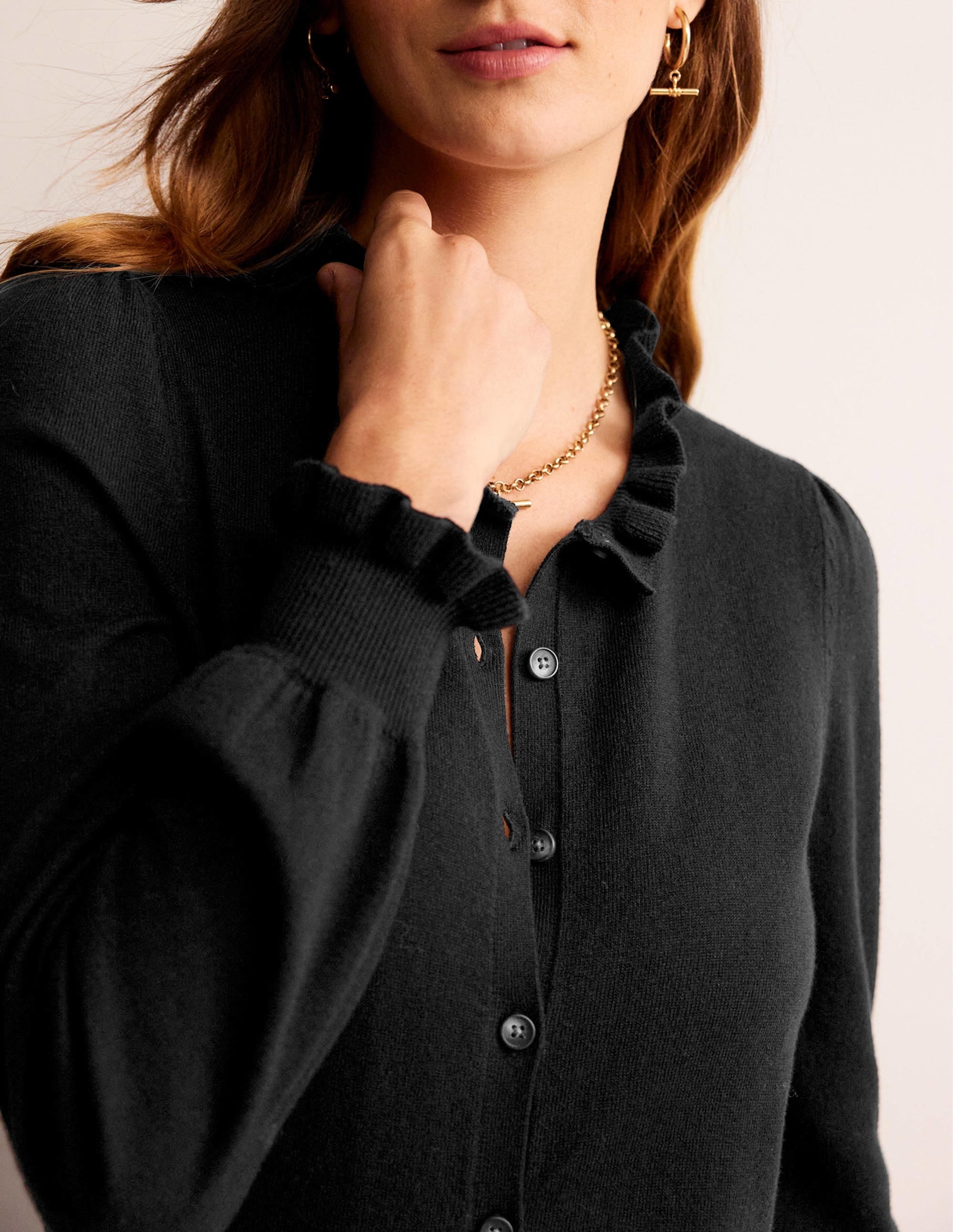 Ruffle-Neck Cardigan-Black - Image 2