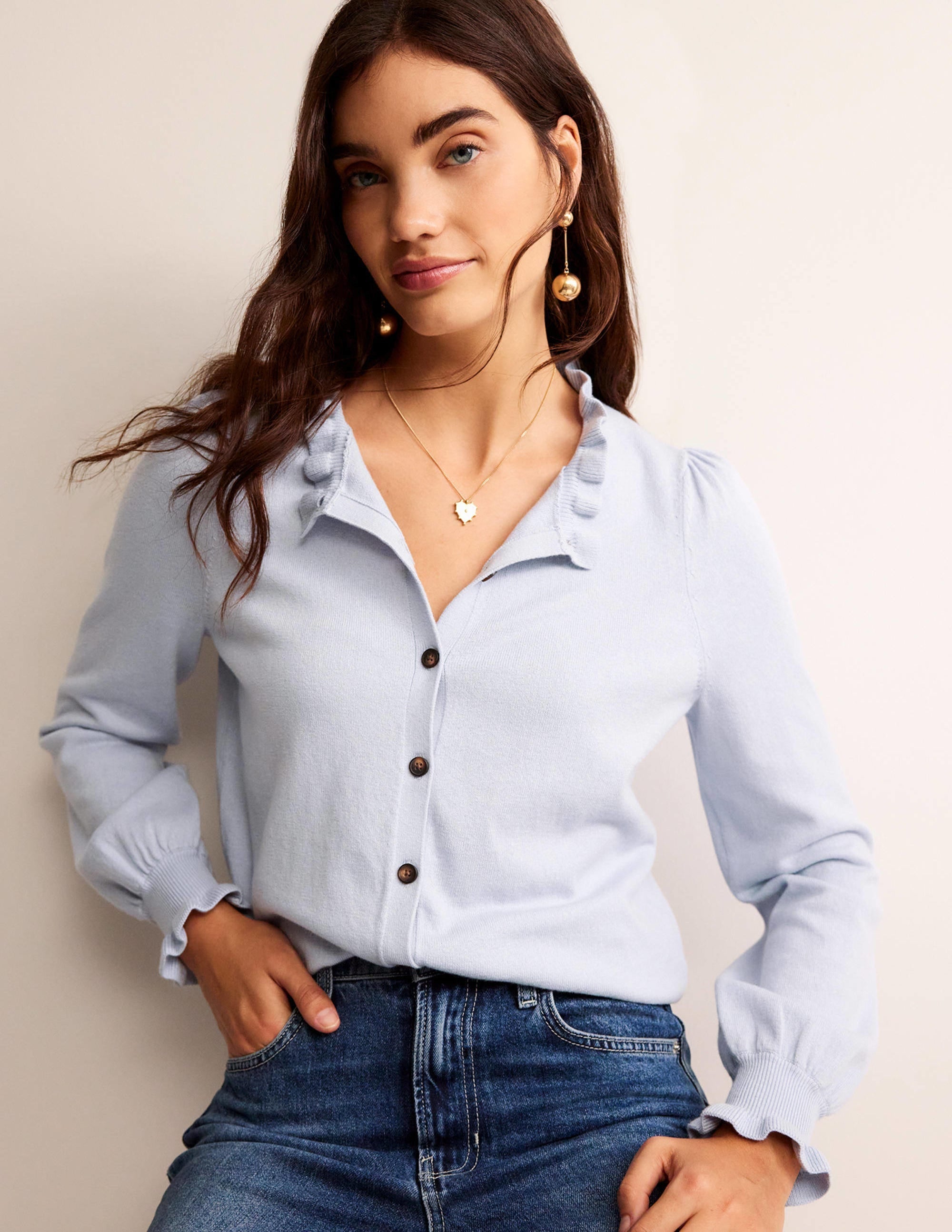 Ruffle-Neck Cardigan-Opal - Image 4