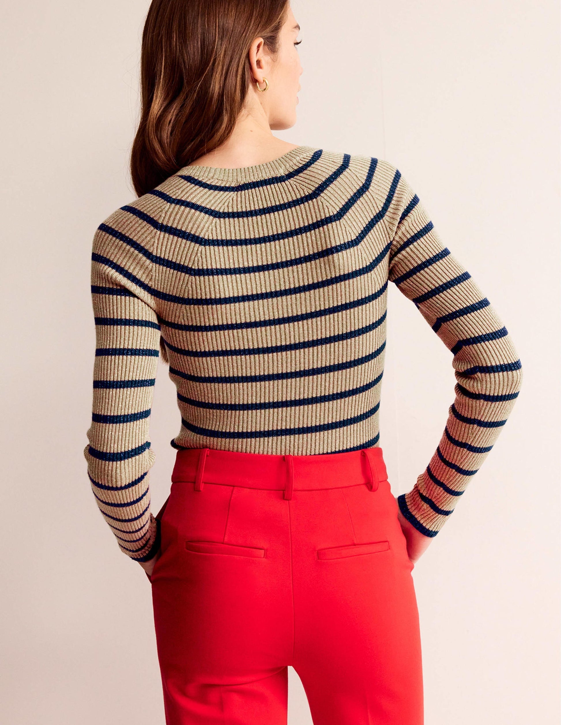 Effie Sparkle Stripe Jumper-Camel and Navy Stripe-3
