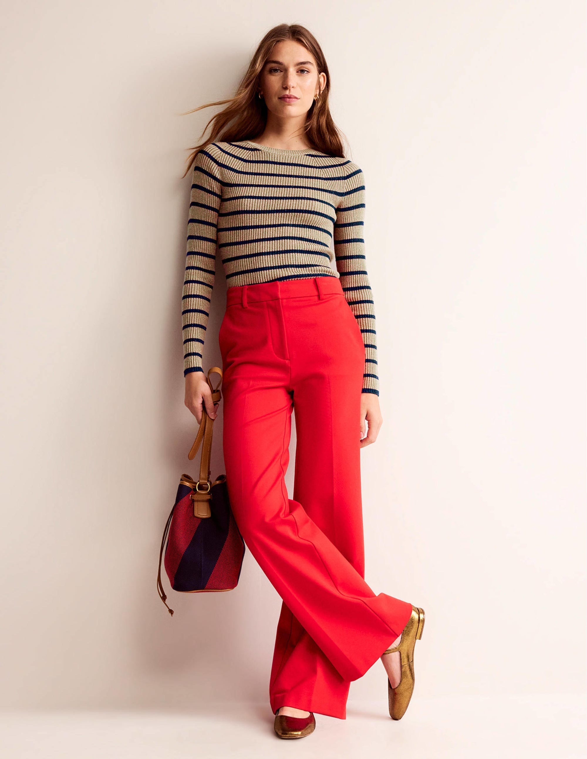 Effie Sparkle Stripe Jumper-Camel and Navy Stripe - Image 4