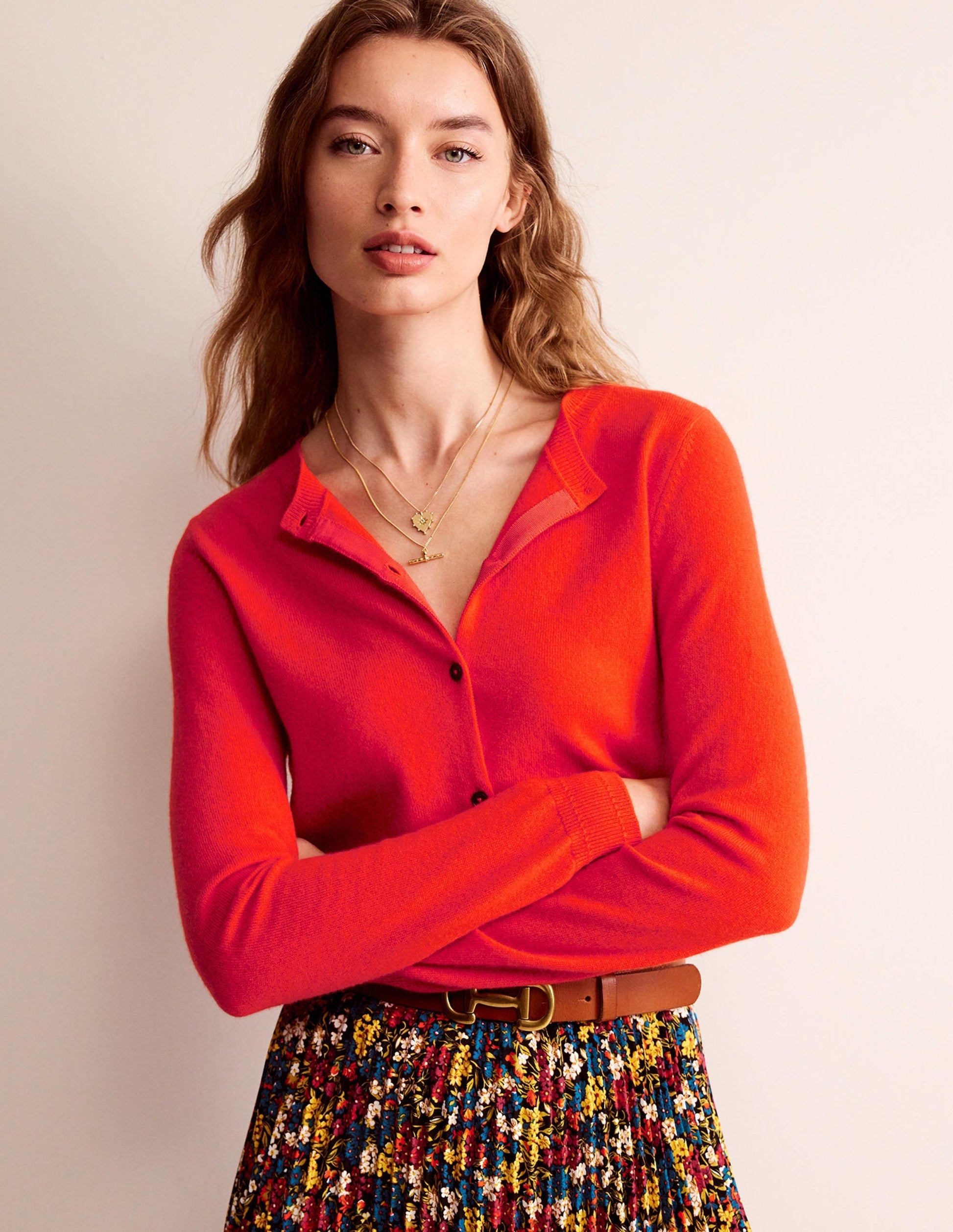Eva Cashmere Crew Cardigan-Fiesta Orange-1