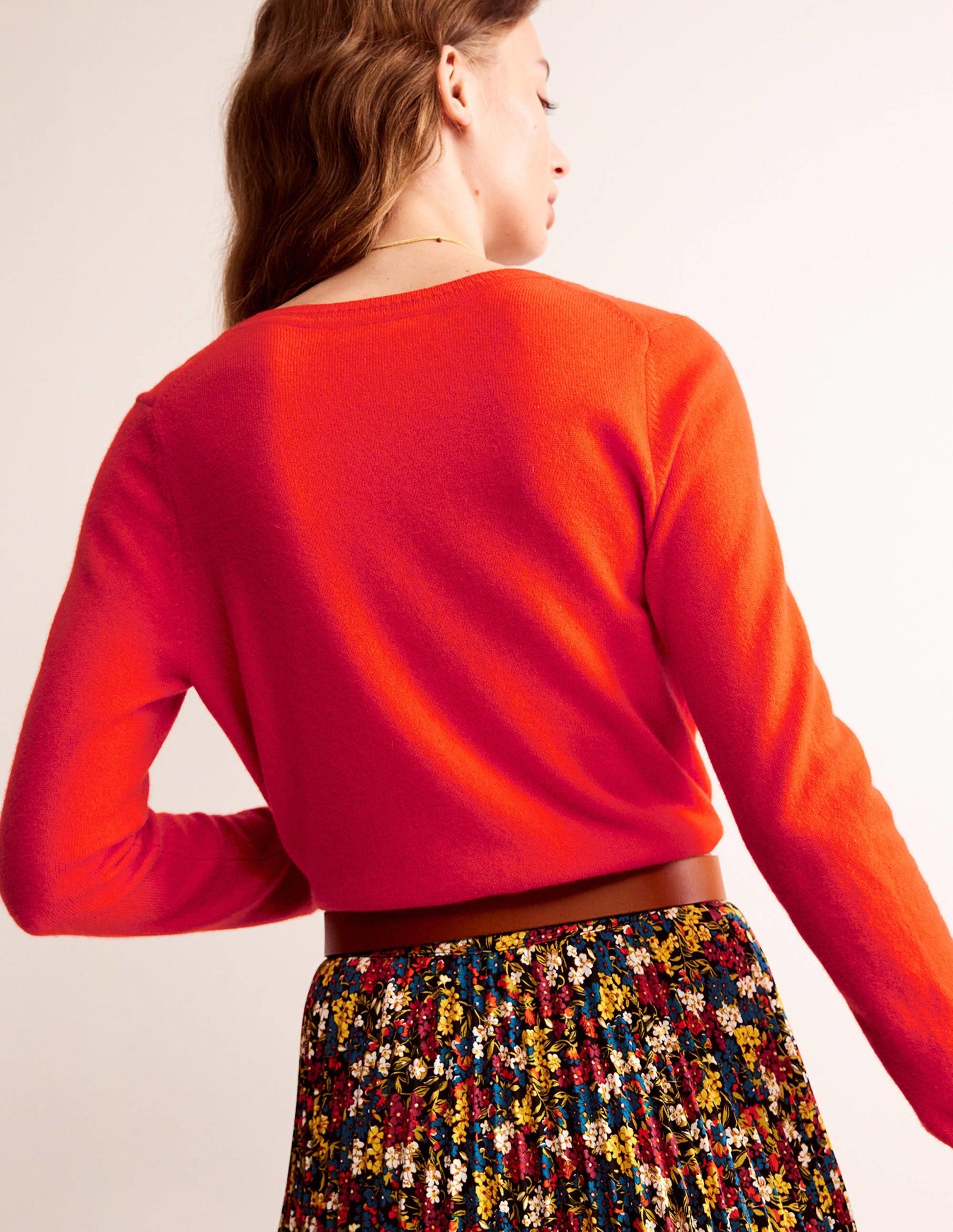 Eva Cashmere Crew Cardigan-Fiesta Orange-3