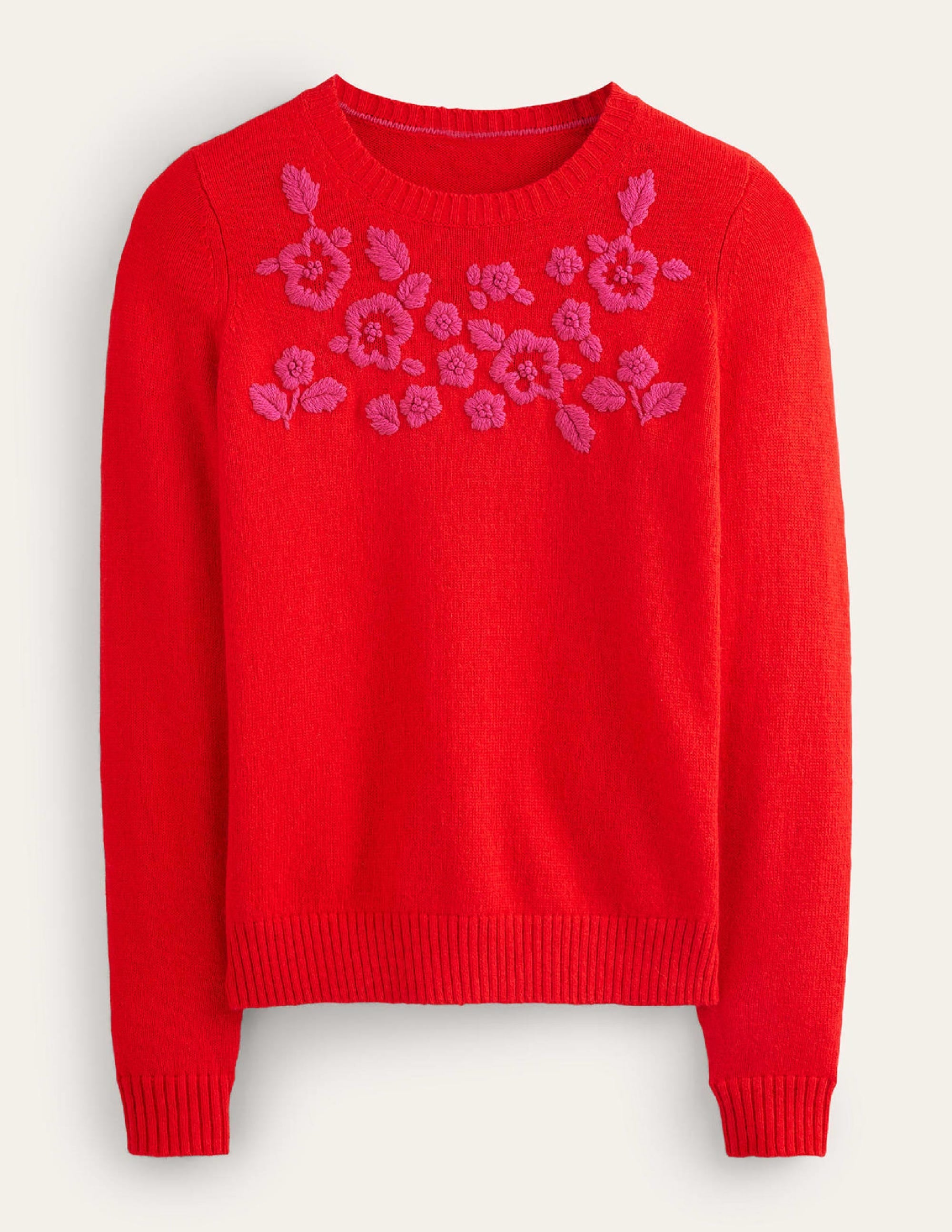 Embroidered Crew Neck Jumper-Brilliant Red - Image 6