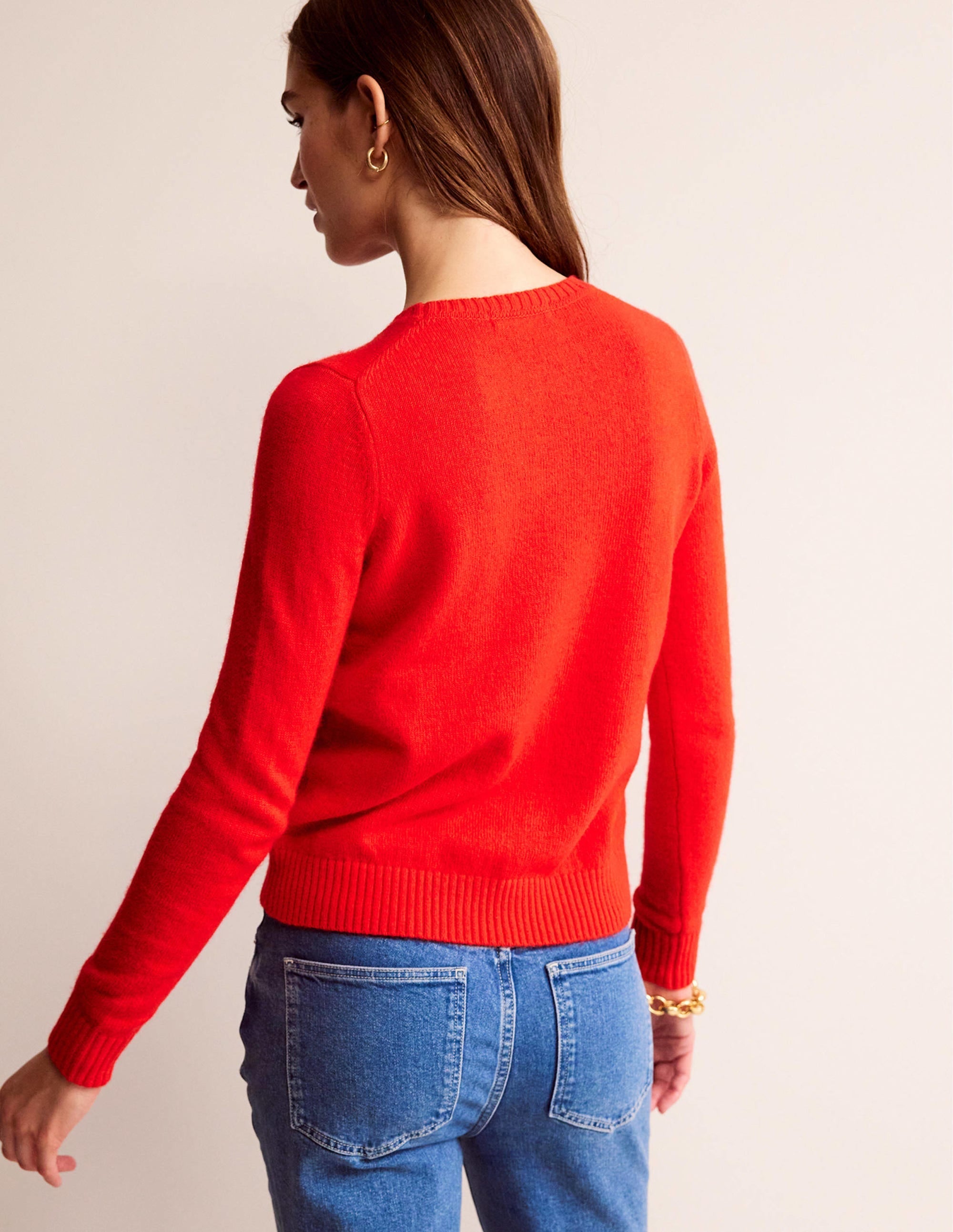Embroidered Crew Neck Jumper-Brilliant Red - Image 3