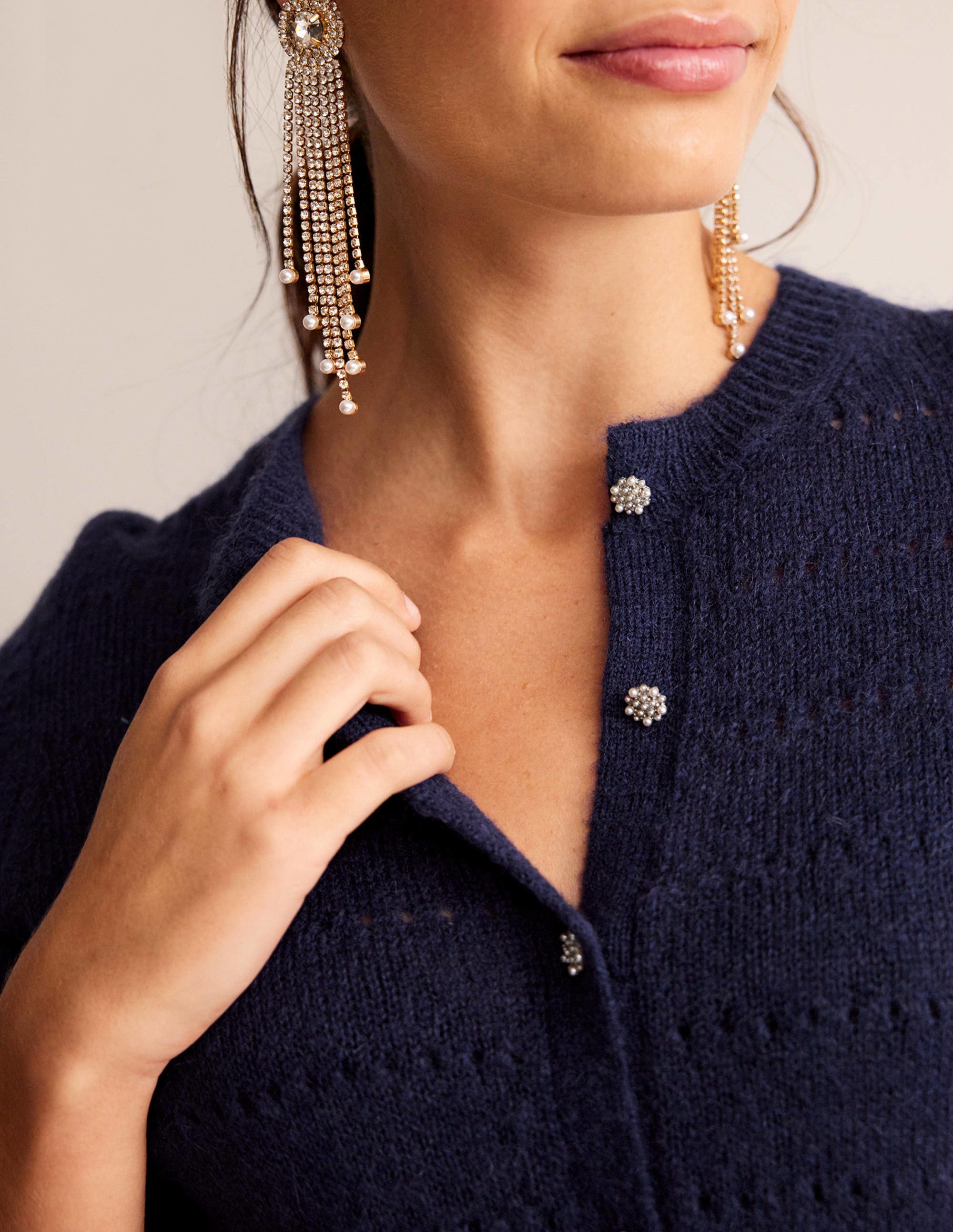 Fluffy Textured Cardigan-Navy - Image 2