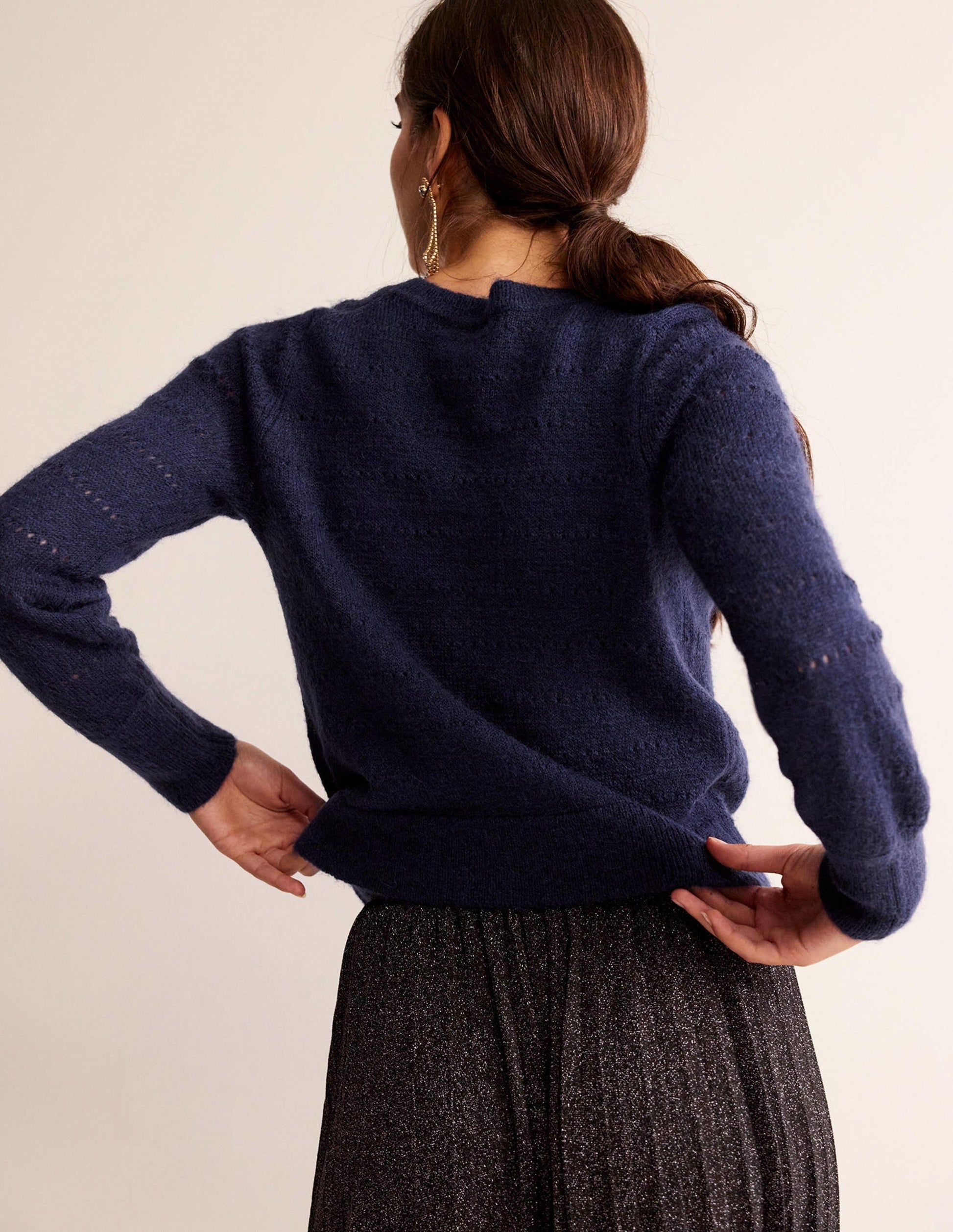 Fluffy Textured Cardigan-Navy-3