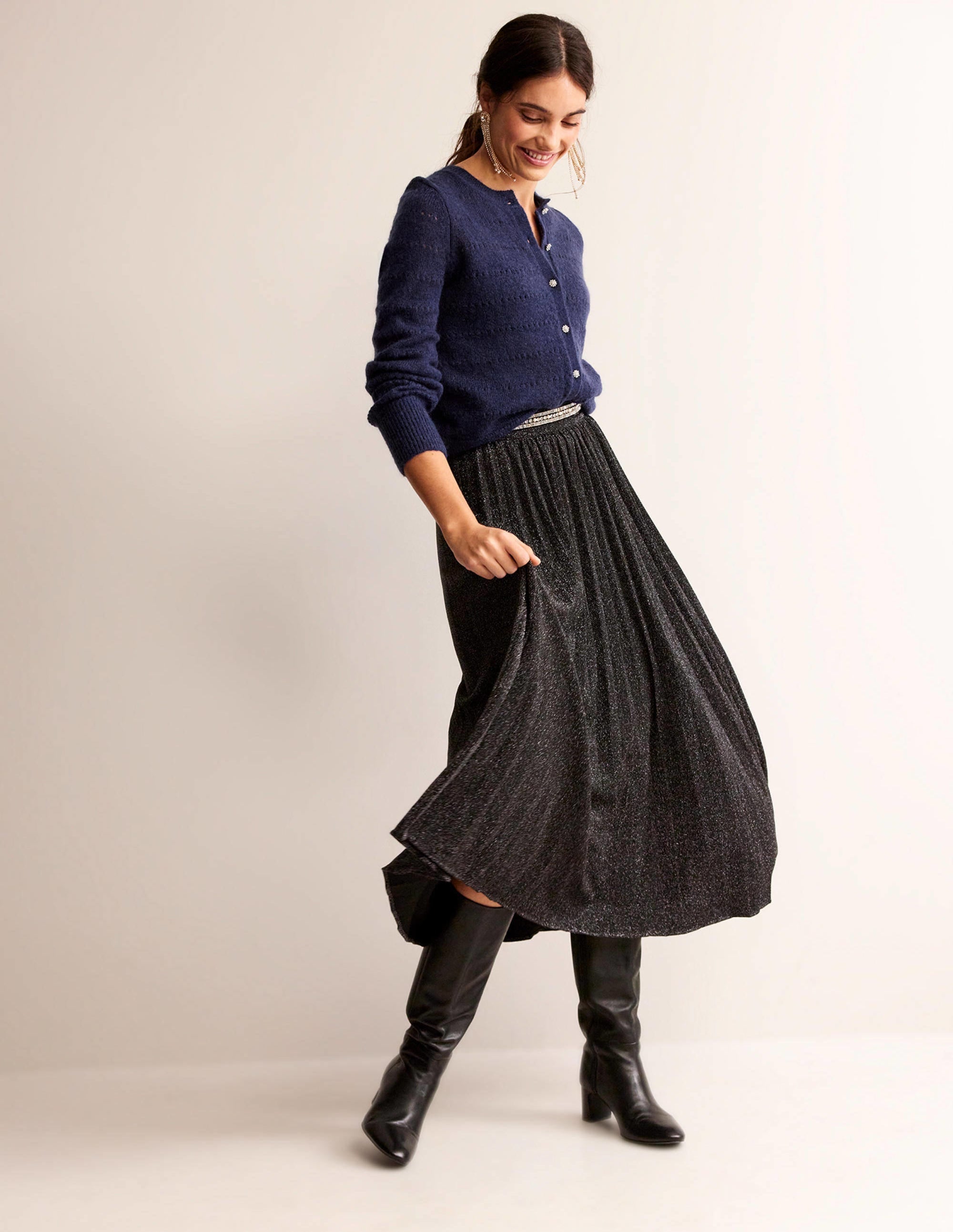 Fluffy Textured Cardigan-Navy - Image 4