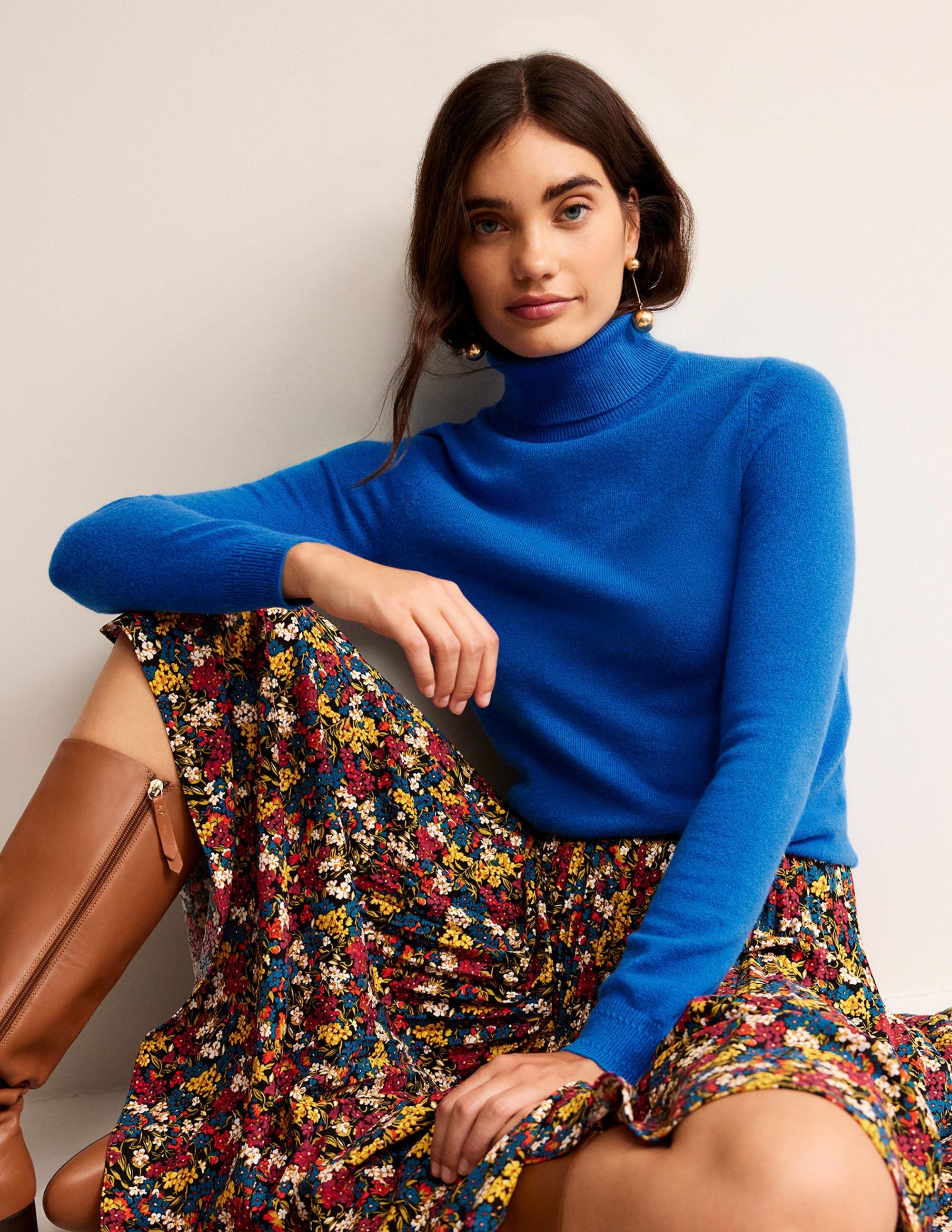 Eva Cashmere Roll Neck Jumper-Cyan - Image 1