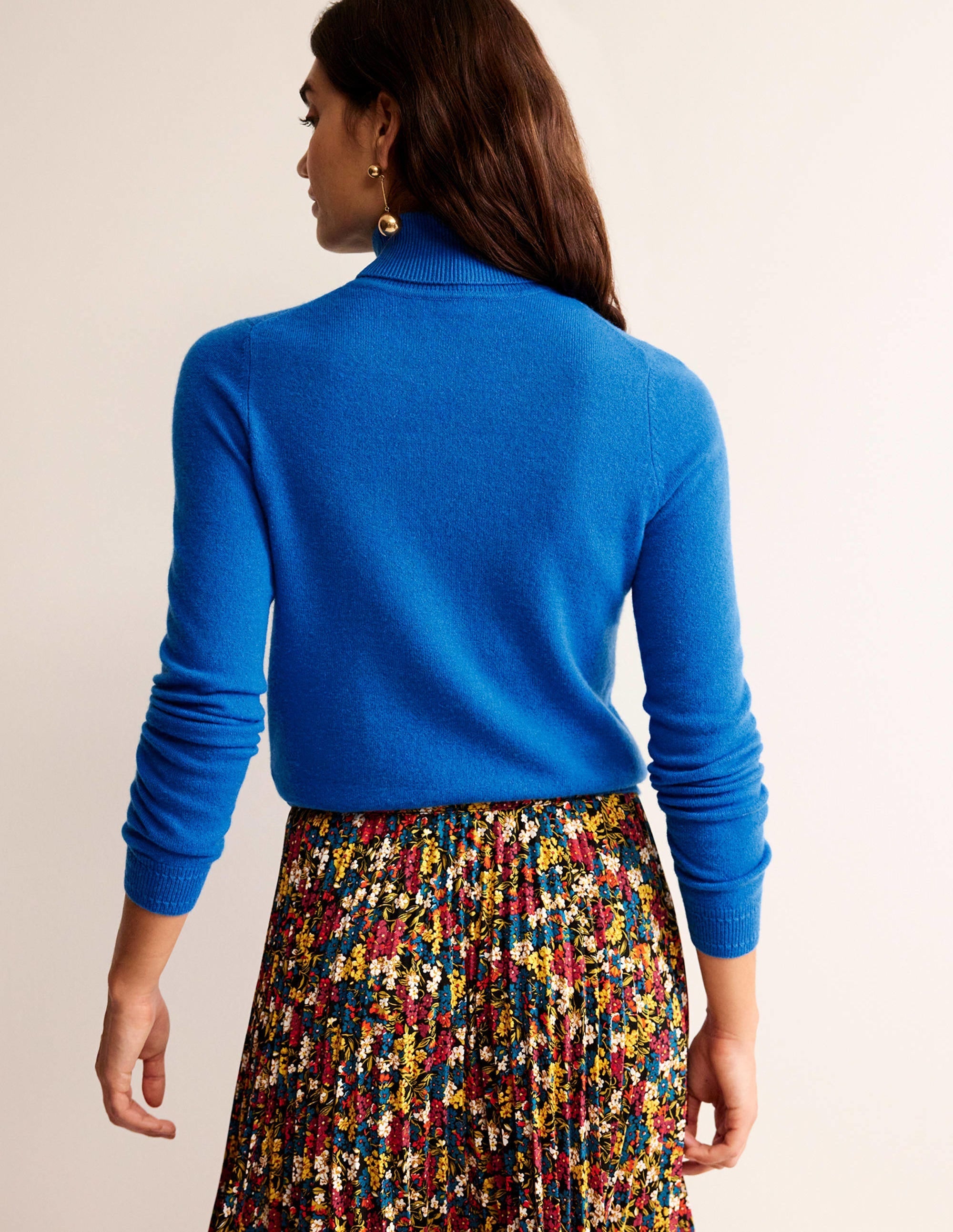 Eva Cashmere Roll Neck Jumper-Cyan - Image 3