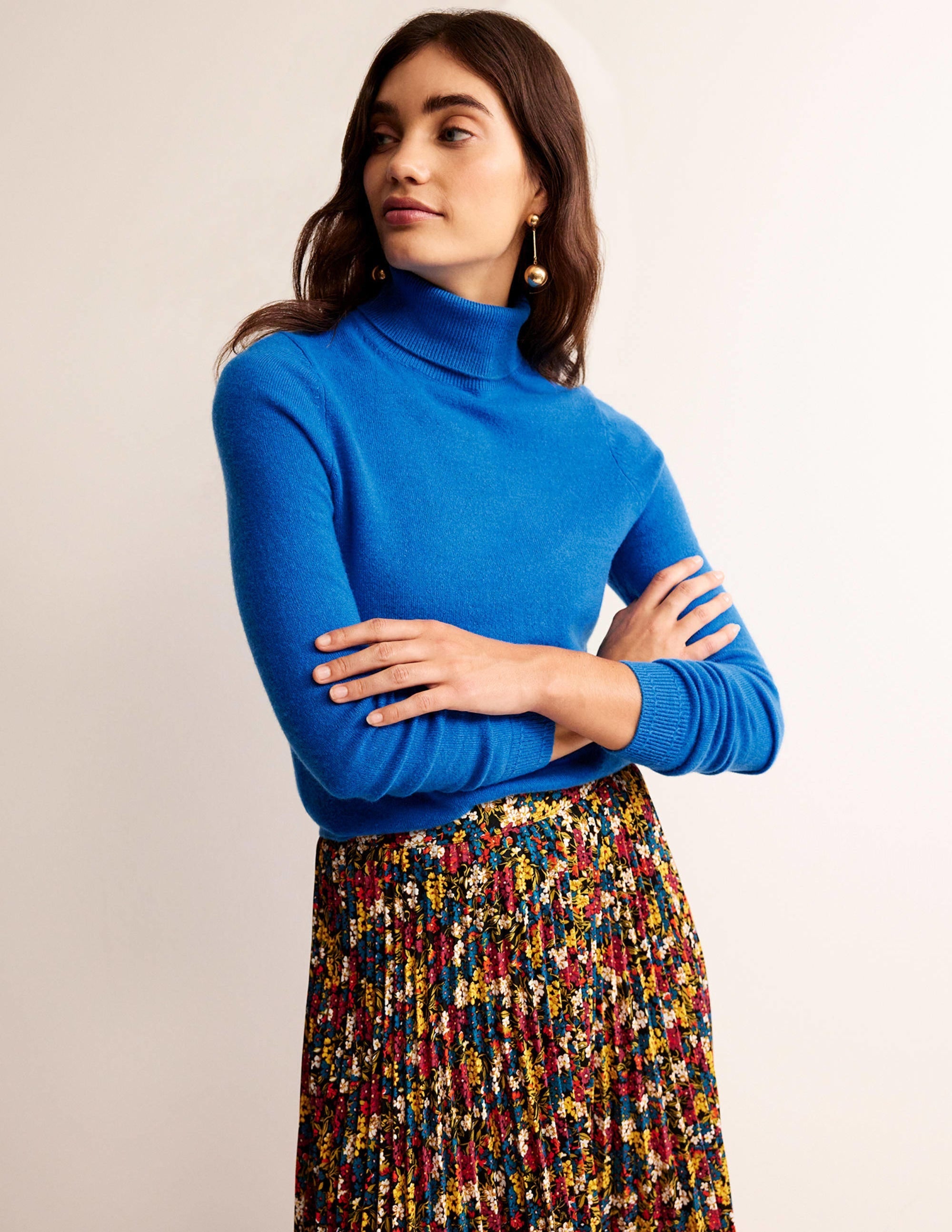 Eva Cashmere Roll Neck Jumper-Cyan - Image 4