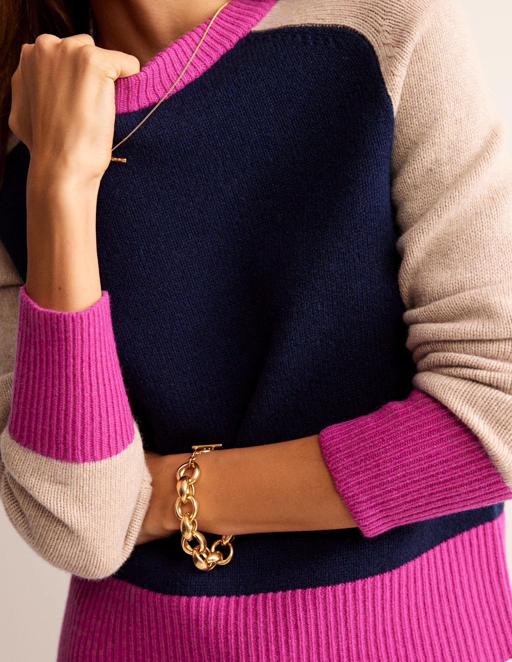 Olivia Merino Jumper-French Navy Colourblock - Image 2