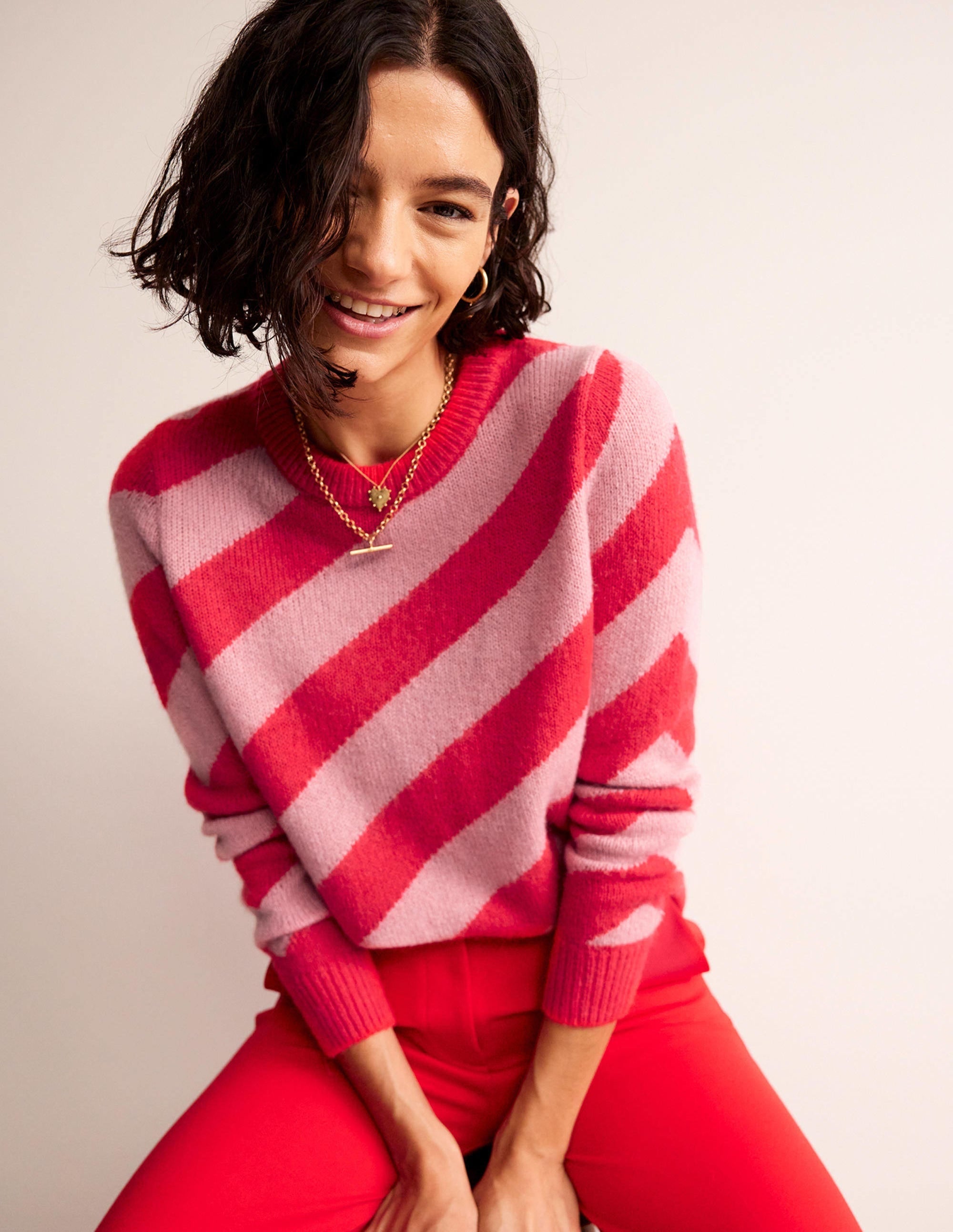 Fluffy Diagonal Stripe Jumper-Pink and Orange Stripe - Image 1