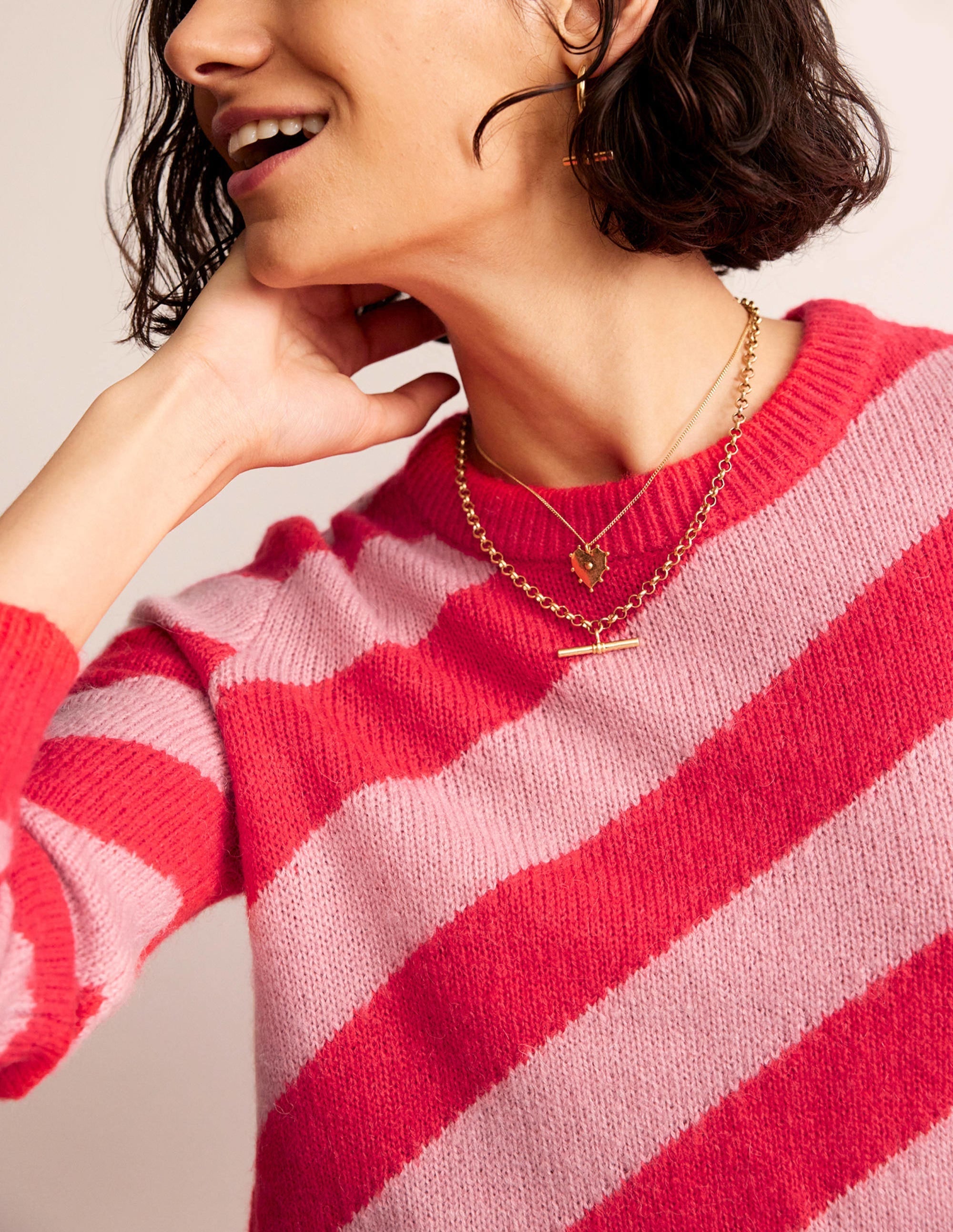 Fluffy Diagonal Stripe Jumper-Pink and Orange Stripe - Image 2