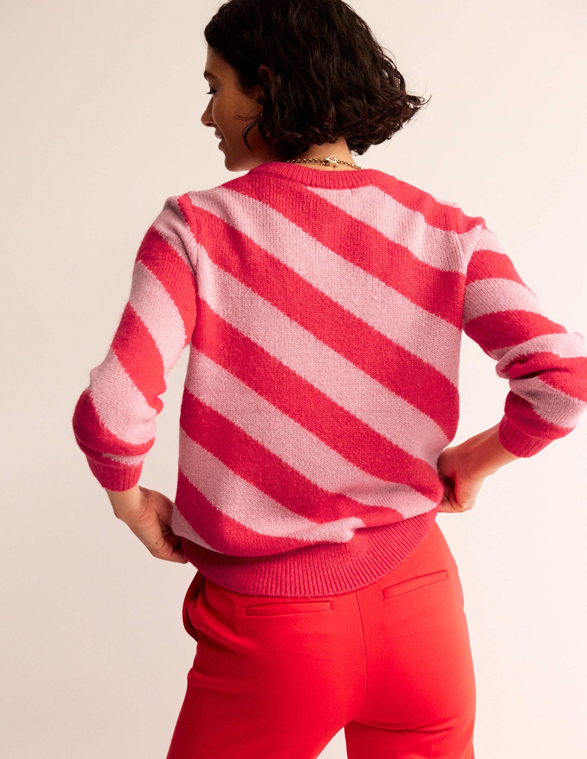 Fluffy Diagonal Stripe Jumper-Pink and Orange Stripe-3