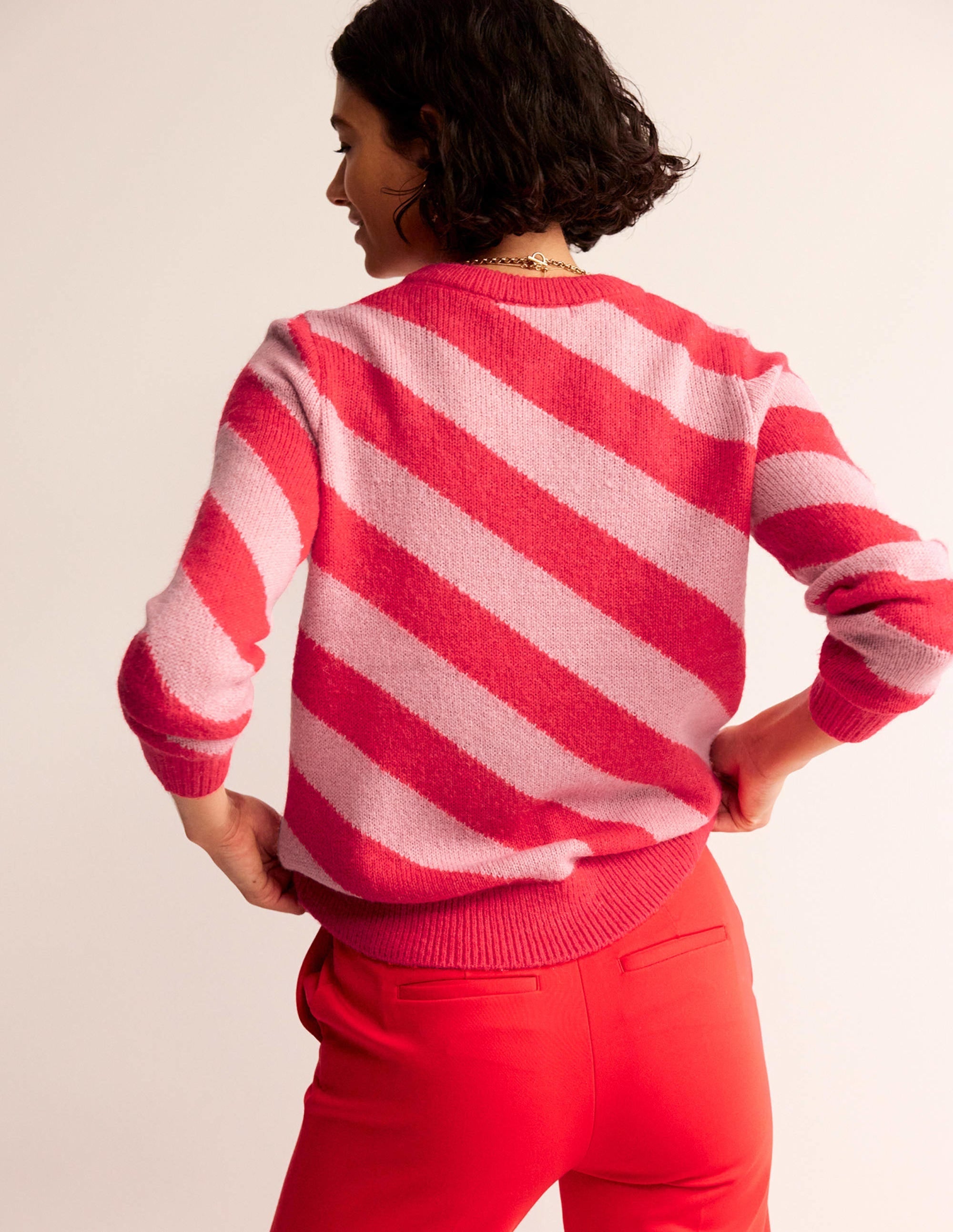 Fluffy Diagonal Stripe Jumper-Pink and Orange Stripe - Image 3