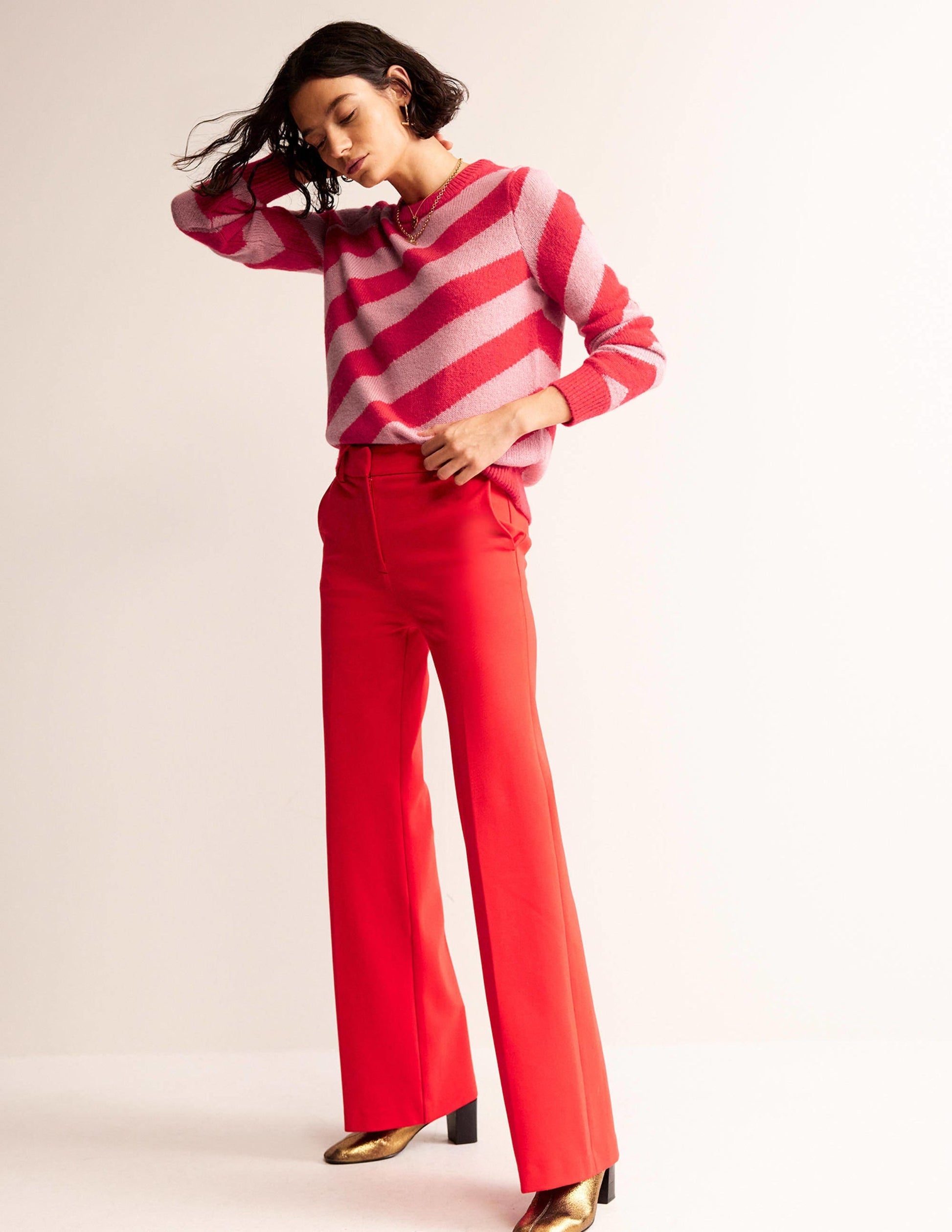 Fluffy Diagonal Stripe Jumper-Pink and Orange Stripe-4