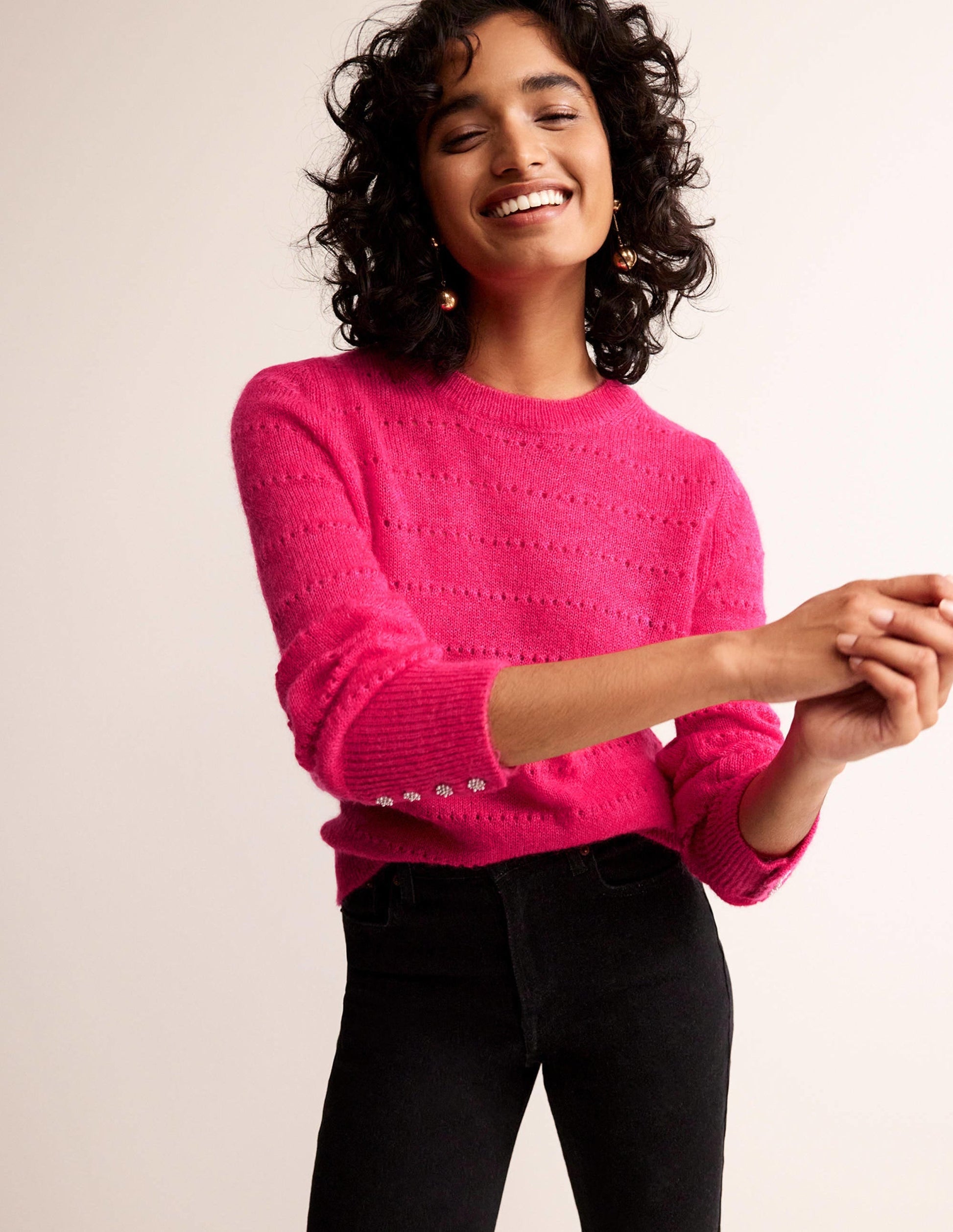 Fluffy Textured Jumper-Vibrant Pink-1