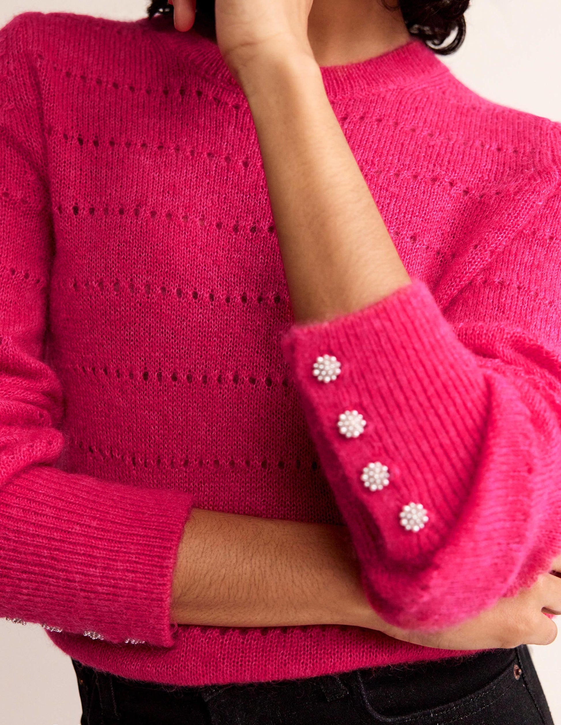 Fluffy Textured Jumper-Vibrant Pink-2