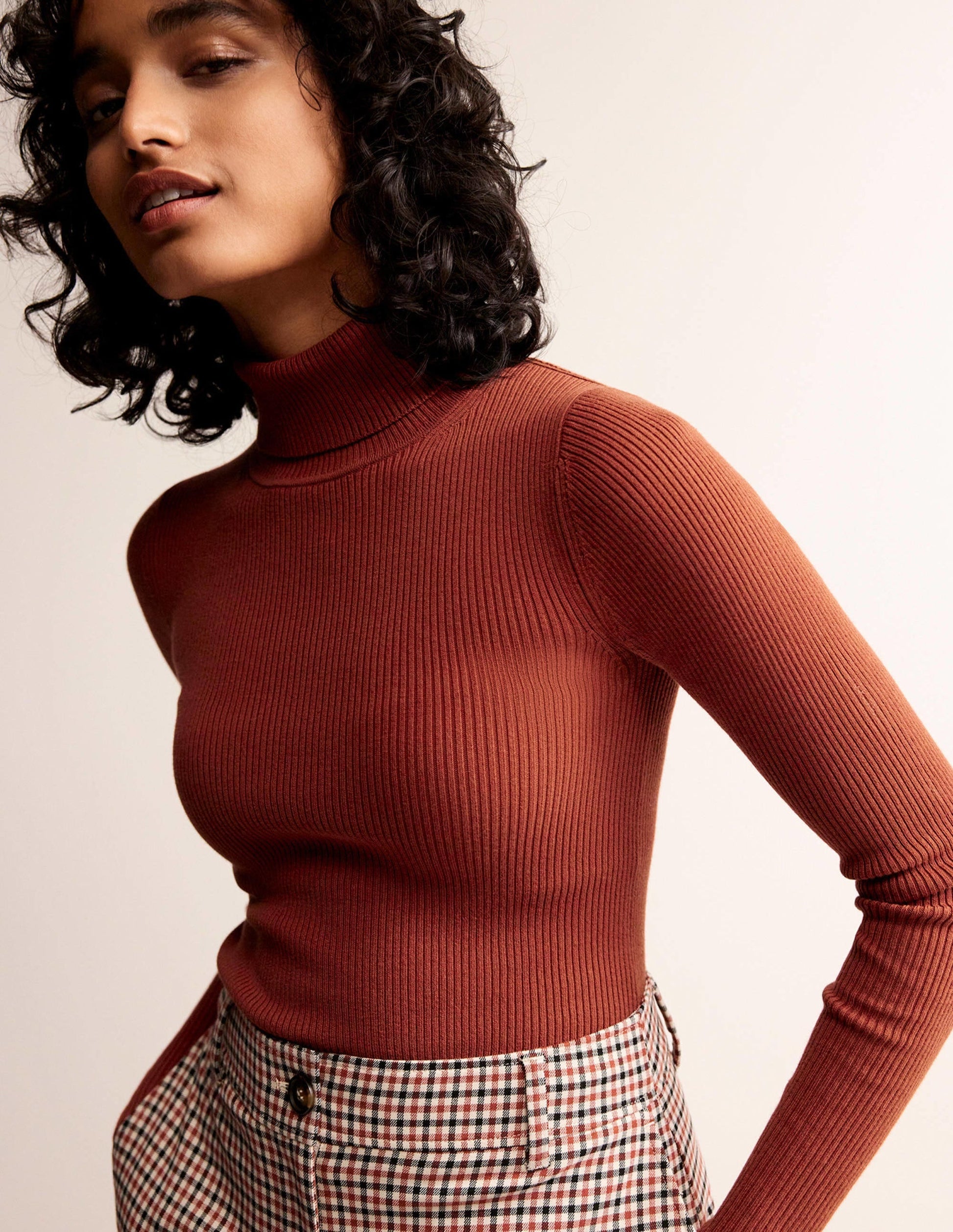 Catriona Roll Neck Jumper-Chestnut Brown-1