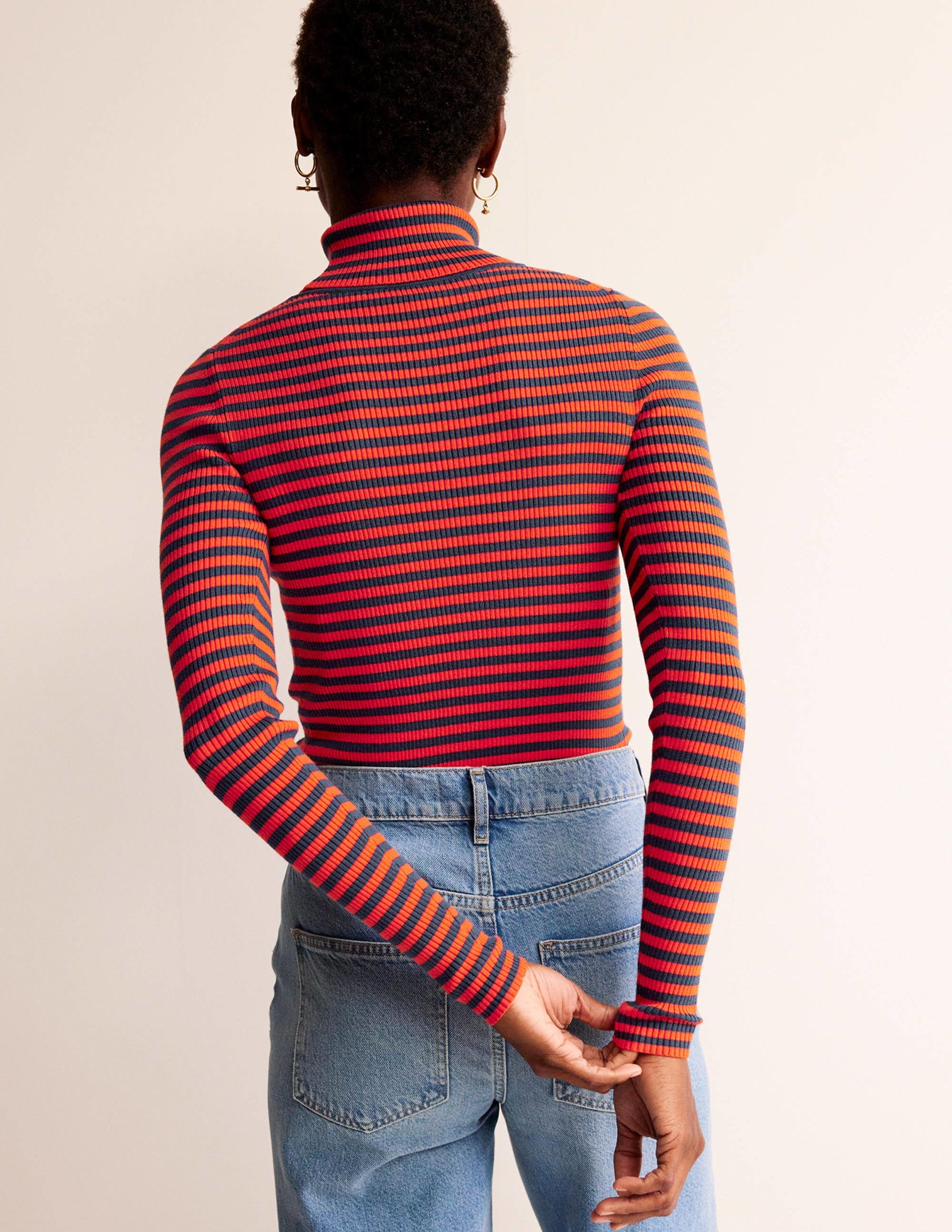 Catriona Roll Neck Jumper-French Navy / Fiesta Orange - Image 3
