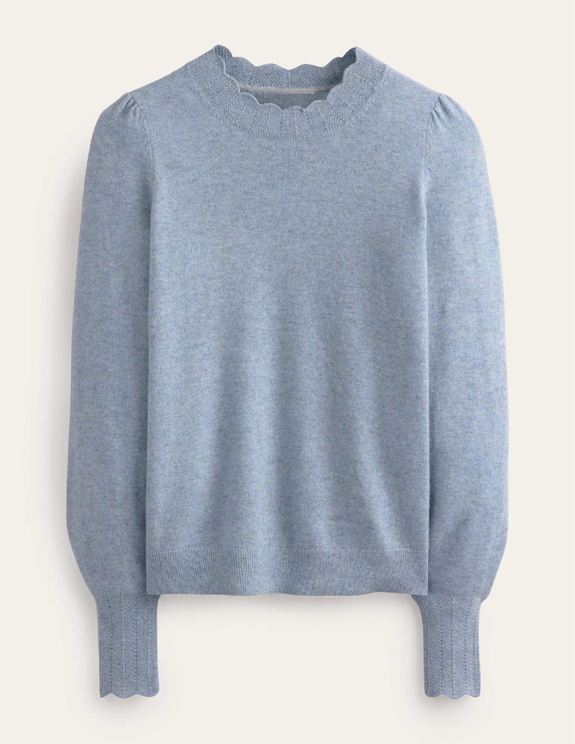 Scallop Trim Cashmere Jumper-Dusk Blue-5