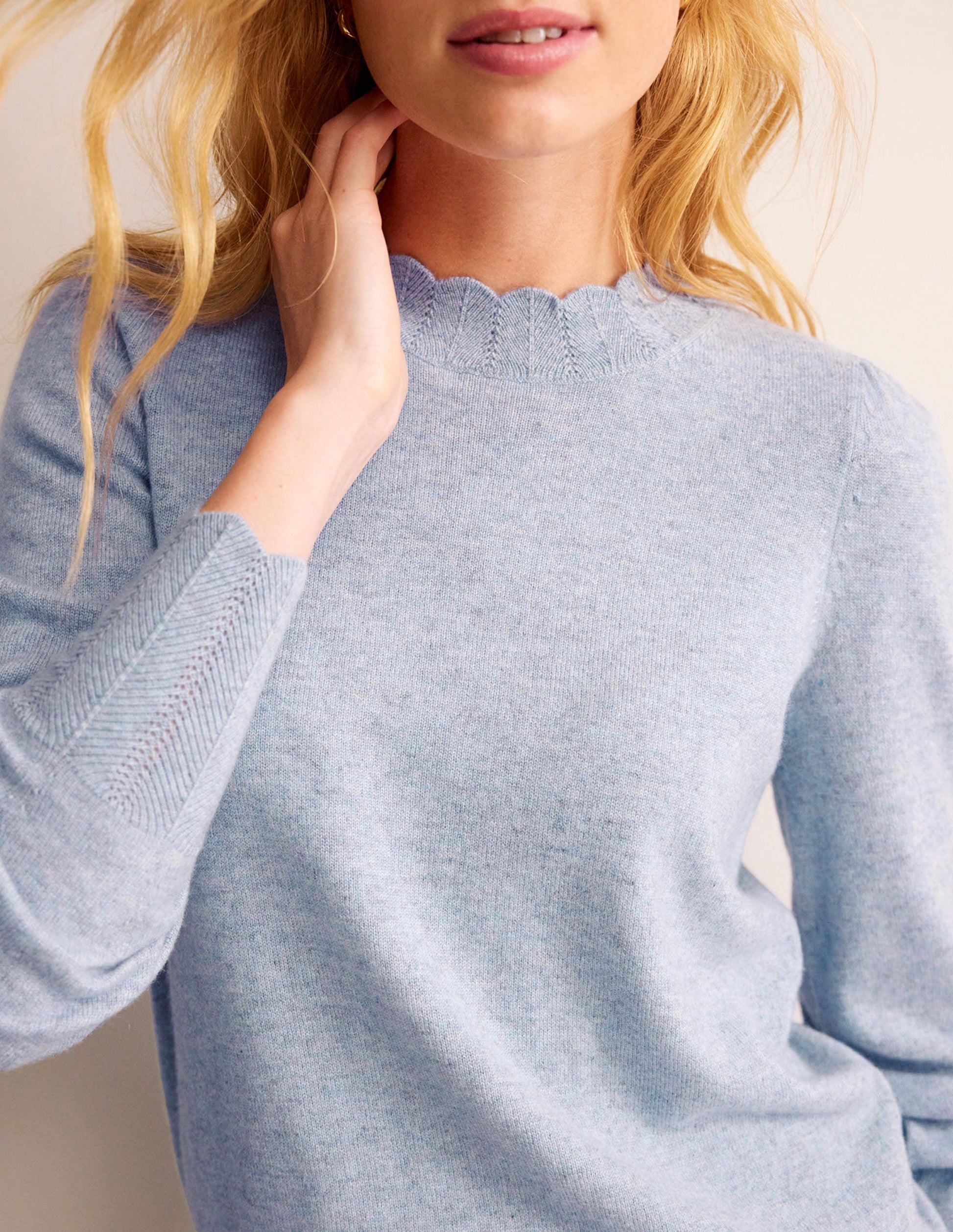 Scallop Trim Cashmere Jumper-Dusk Blue-2