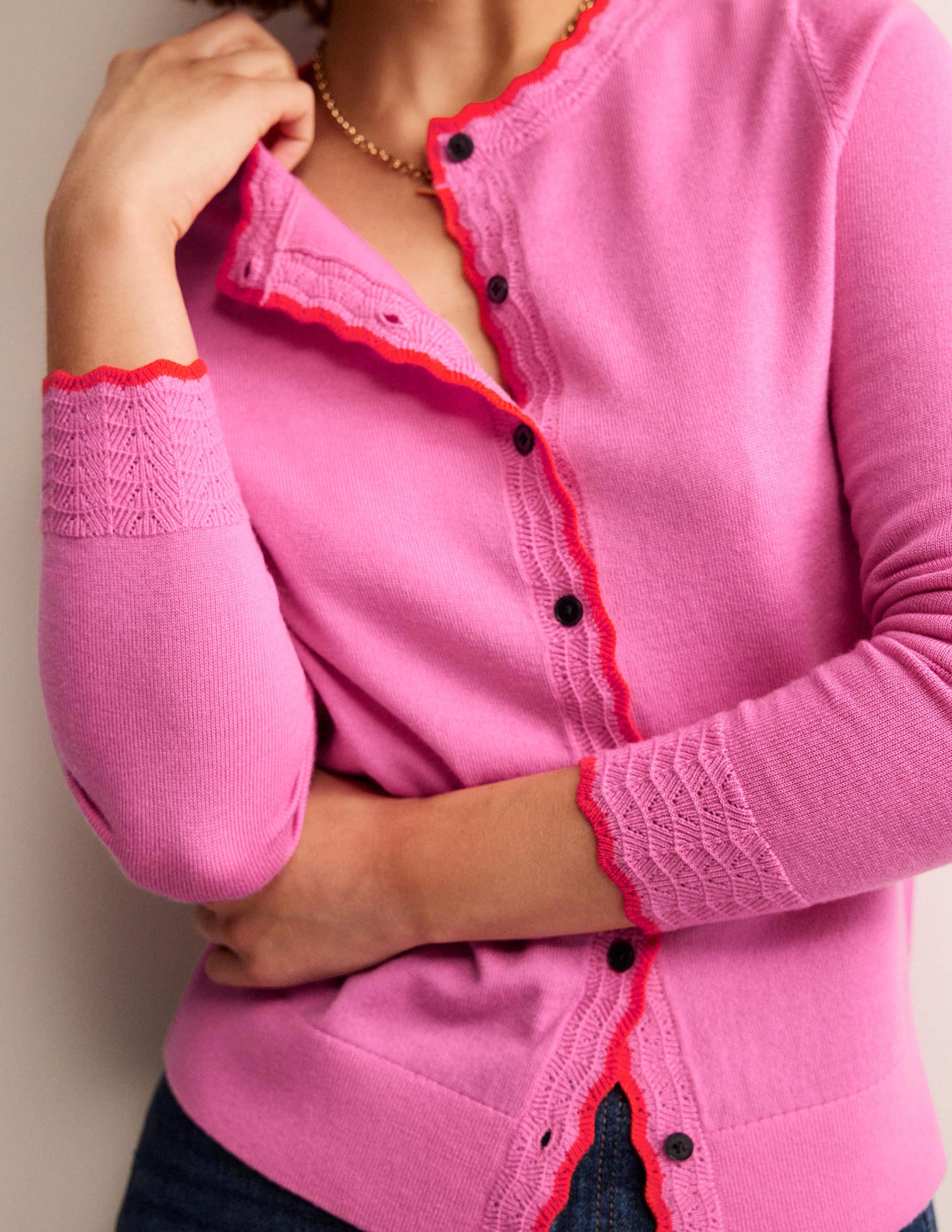 Merino Scallop Cardigan-Mid Pink-2