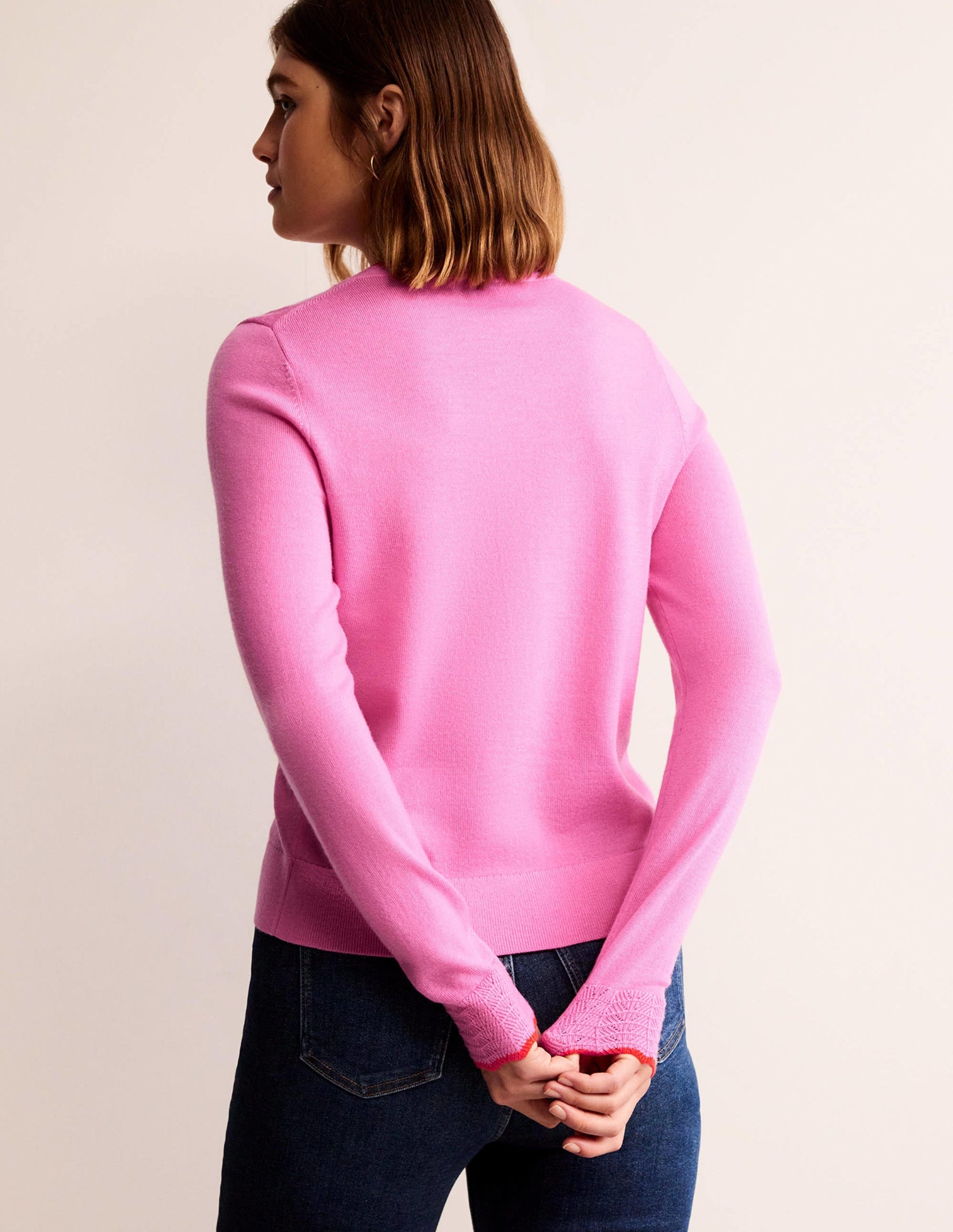 Merino Scallop Cardigan-Mid Pink-3