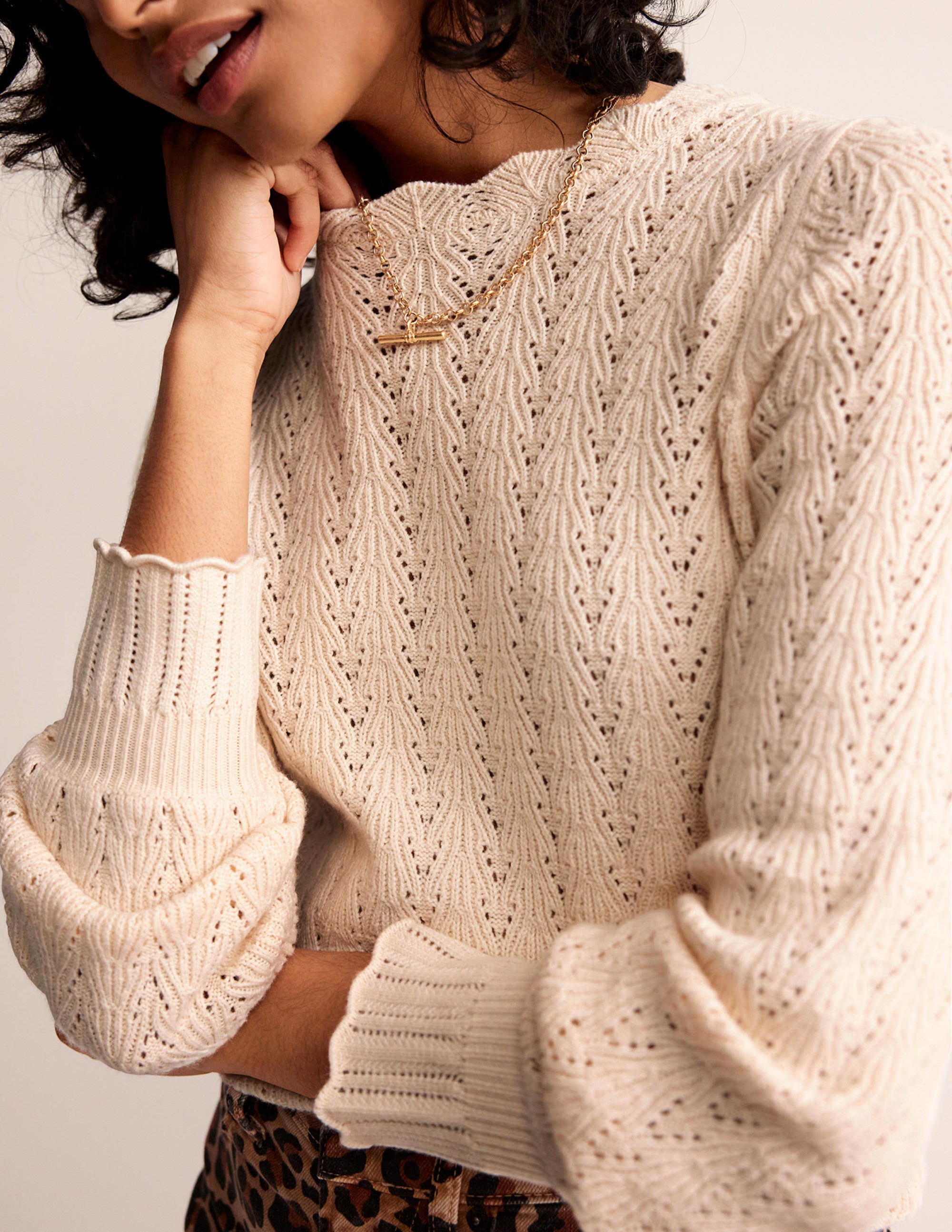 Pointelle Stitch Jumper-Warm Ivory - Image 2