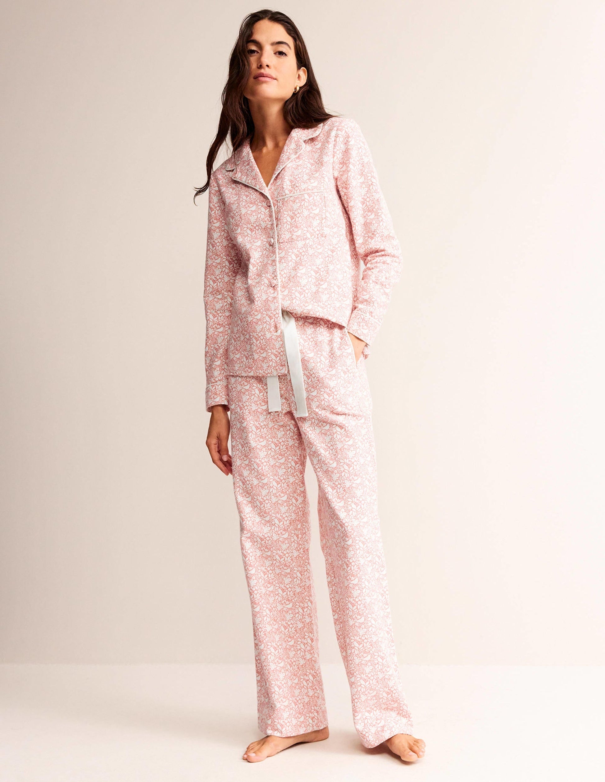 Brushed Cotton Pyjama Trousers-Rosette Blush, Forest Meadow-2