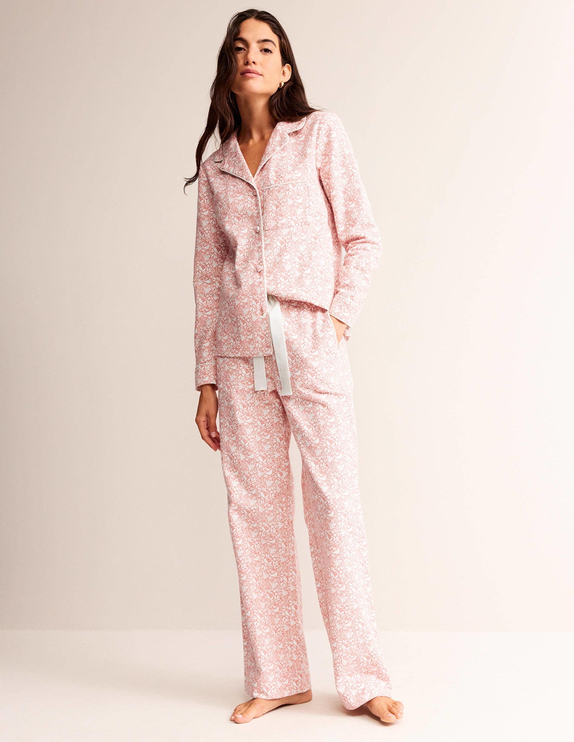 Brushed Cotton Pyjama Trousers-Rosette Blush, Forest Meadow - Image 2