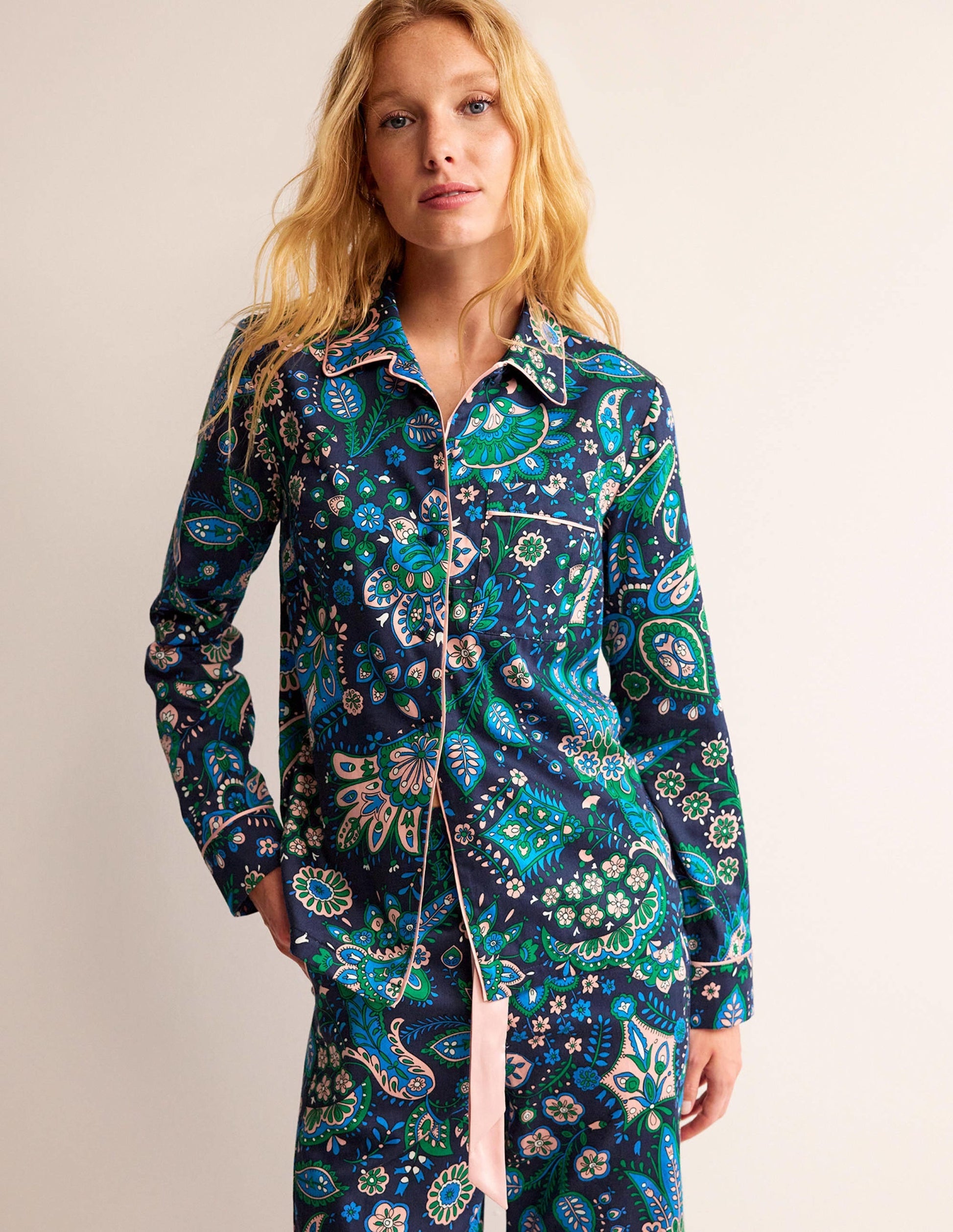 Cotton Sateen Pyjama Shirt-Multi, Azalea Bloom-1