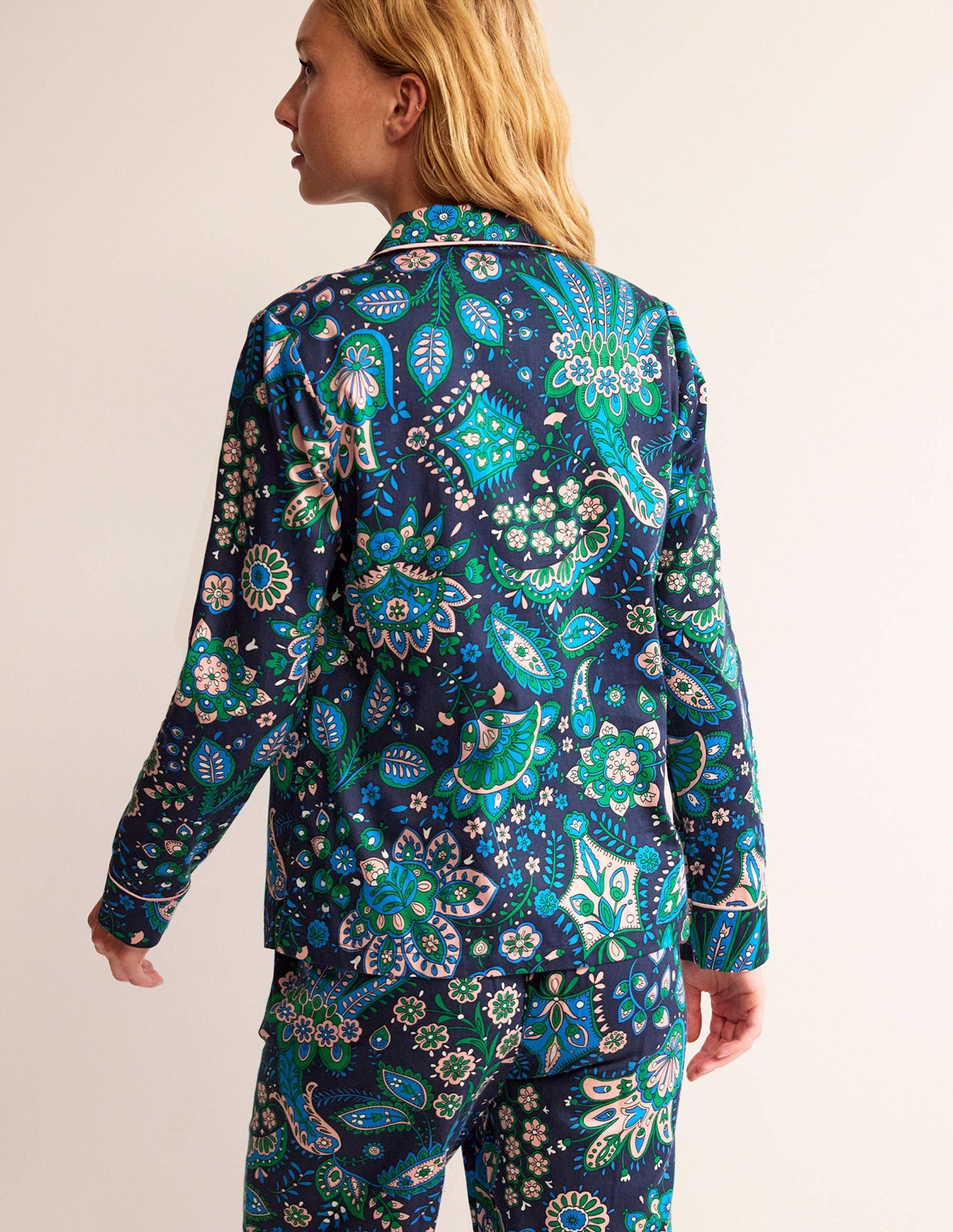 Cotton Sateen Pyjama Shirt-Multi, Azalea Bloom-3