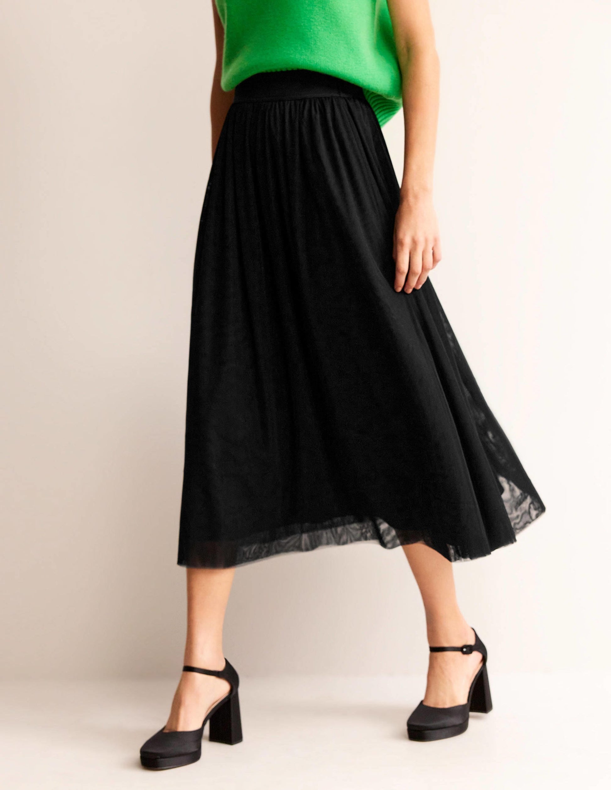 Tulle Full Midi Skirt-Black-4